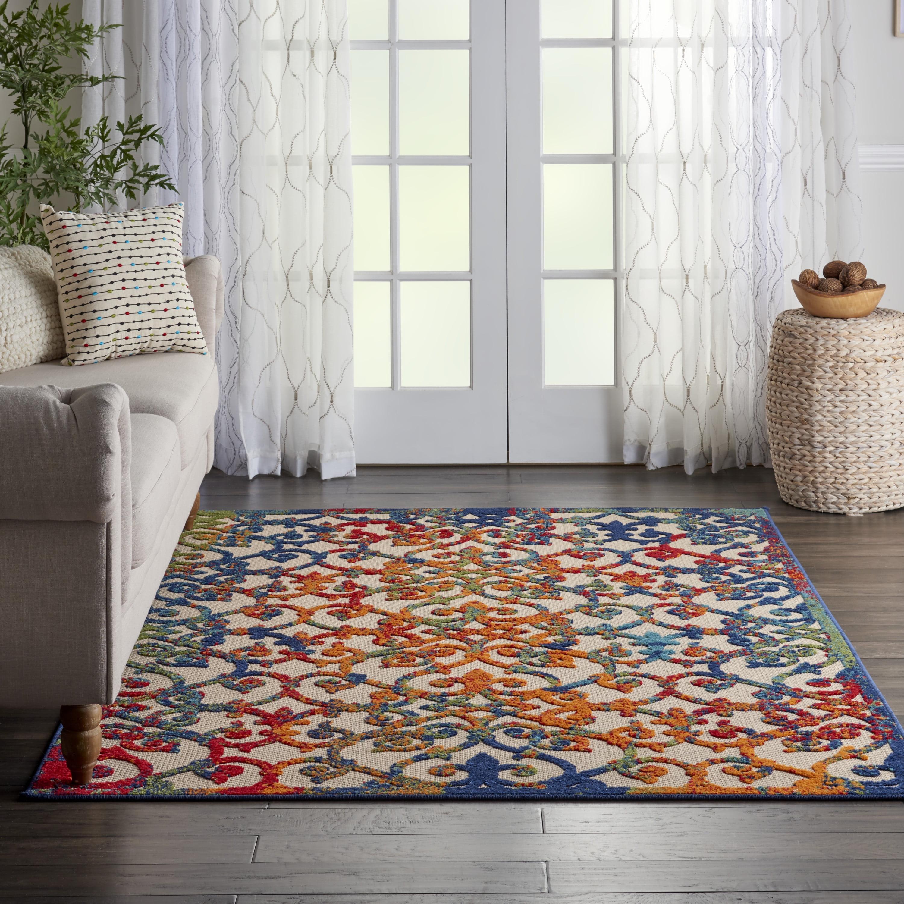 Nourison Aloha Contemporary Scroll Flatweave High-Low Indoor Outdoor Area Rug Multicolor 5'3" x 7'5"