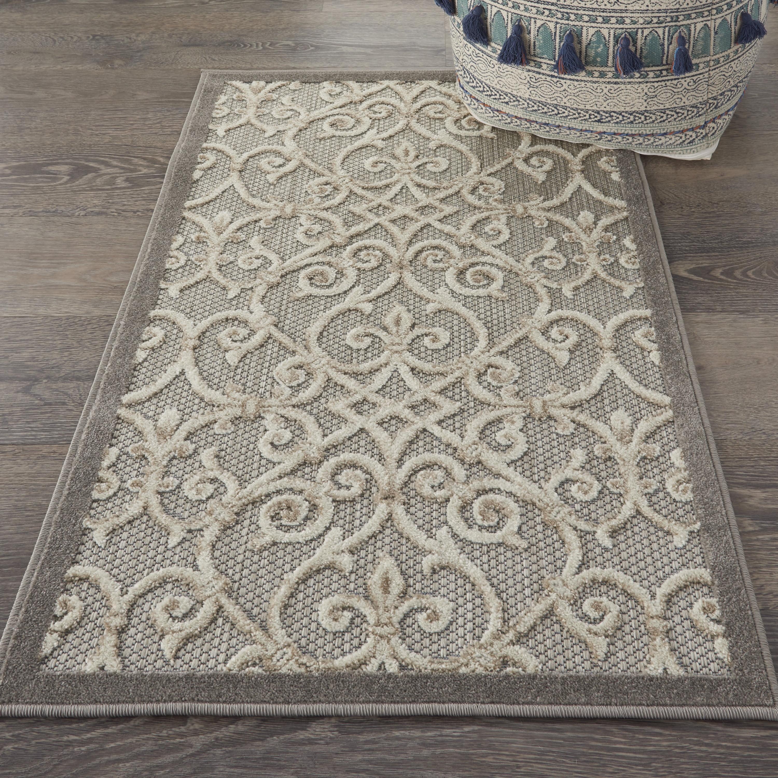 Nourison Aloha Contemporary Scroll Flatweave High-Low Indoor Outdoor Area Rug Natural 2'8" x 4'