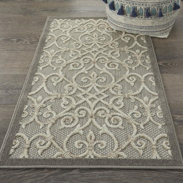 Nourison Aloha Contemporary Scroll Flatweave High-Low Indoor Outdoor Area Rug Natural 2'8" x 4'