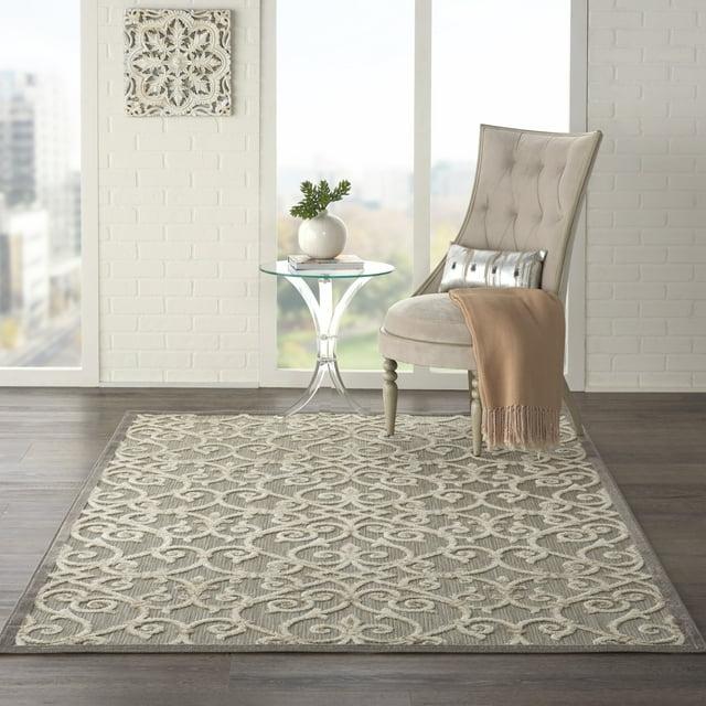 Nourison Aloha Contemporary Scroll Flatweave High-Low Indoor Outdoor Area Rug Natural 3'6" x 5'6"