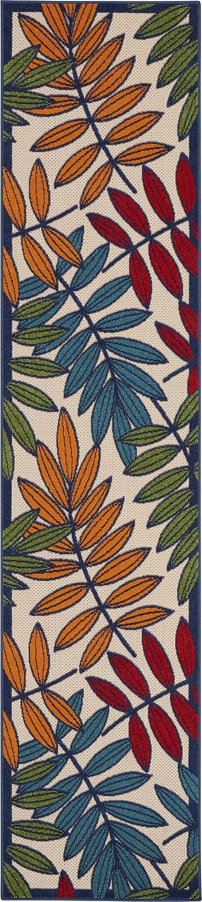 Nourison Aloha Floral Leaf Flatweave High-Low Indoor Outdoor Runner Rug Multicolor 2'3" x 10'