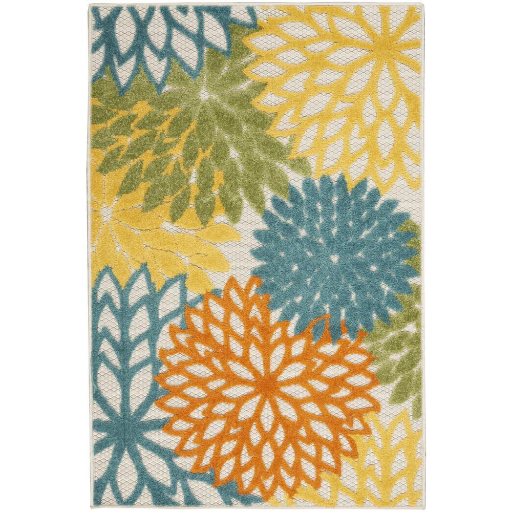 Nourison Aloha Floral Bloom Flatweave High-Low Indoor Outdoor Area Rug Turquoise Multicolor 2'8" x 4'