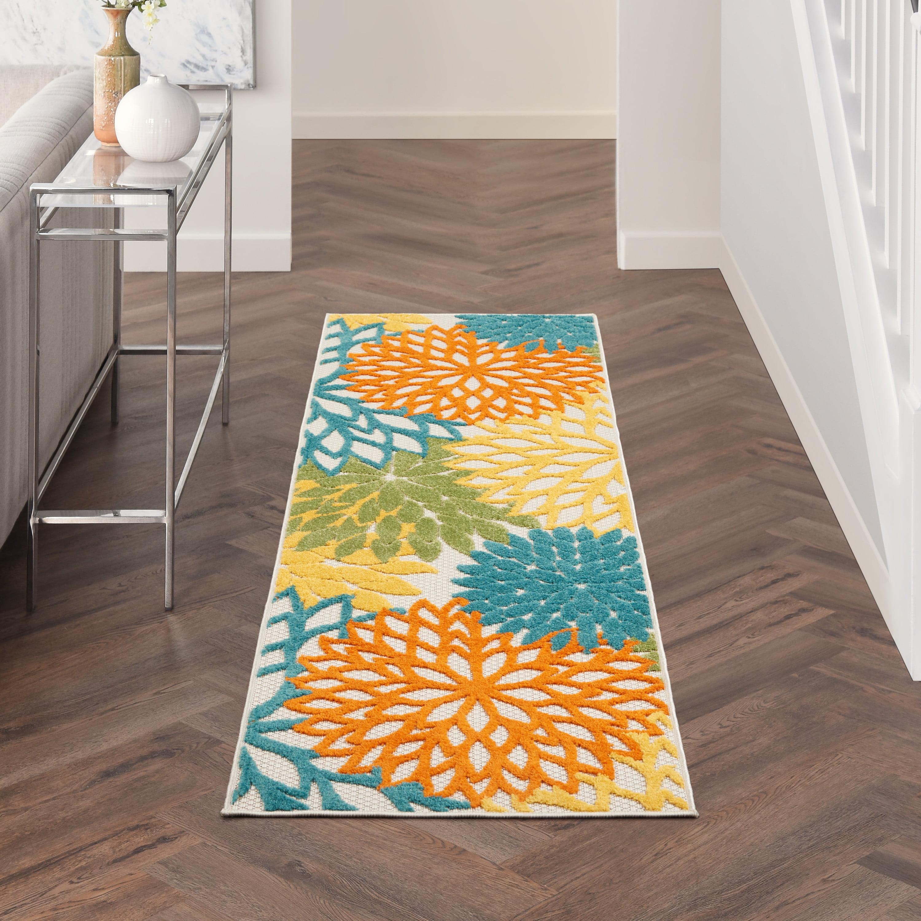 Tropical Turquoise Floral 2' x 6' Synthetic Outdoor Runner Rug