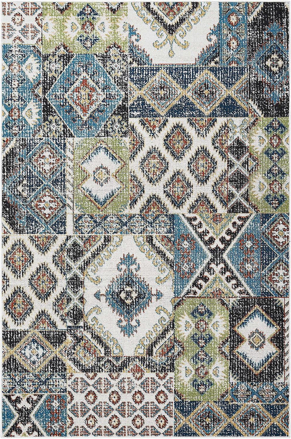 Ivory and Indigo Rectangular Synthetic Area Rug