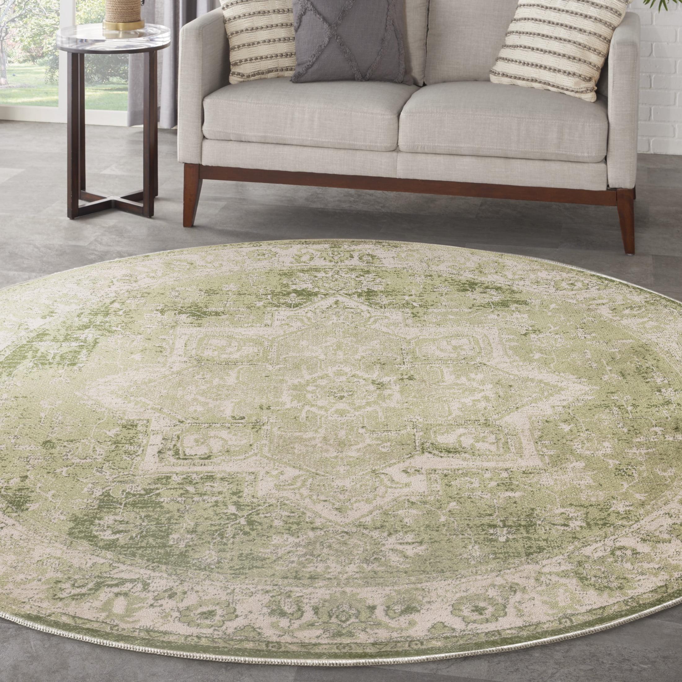 Nourison Washable Astra Vintage Medallion Indoor Flatweave Area Rug Ivory Green 5'3" x Round