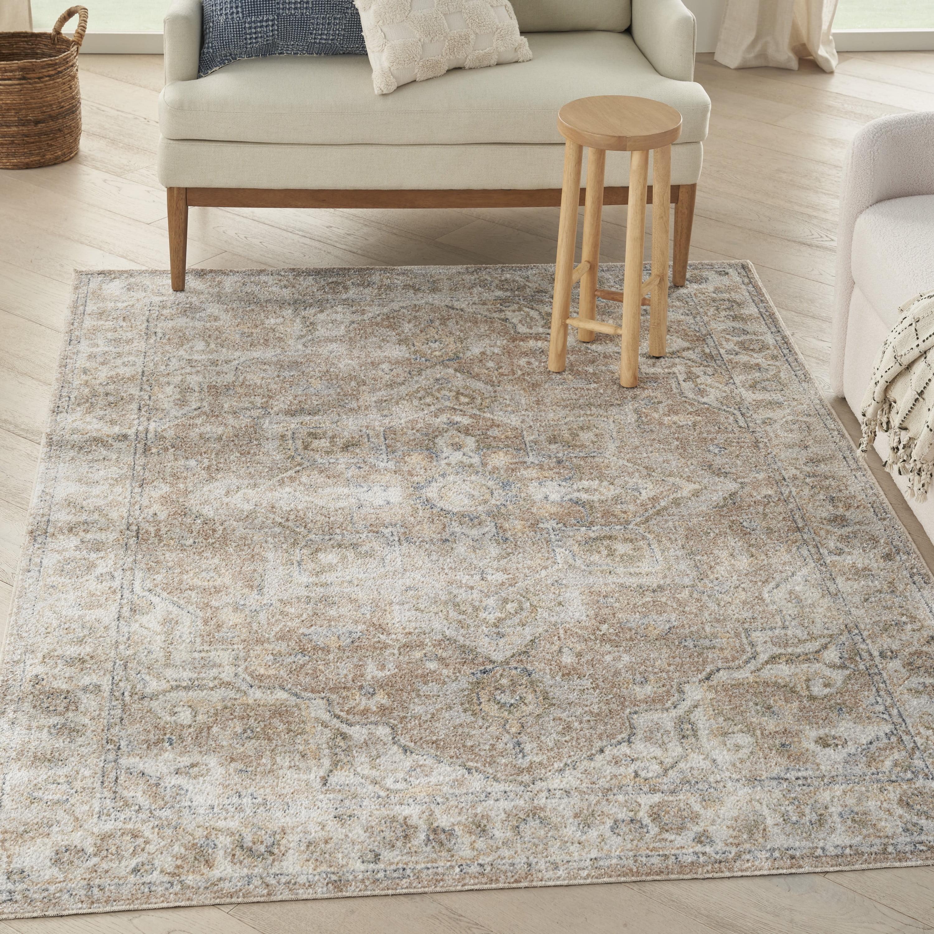 Beige Medallion Power-Loomed Washable Rectangular Area Rug