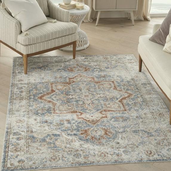 Nourison Astra Machine Washable Vintage Medallion Indoor Rug Denim Multi 5'3" x 7'