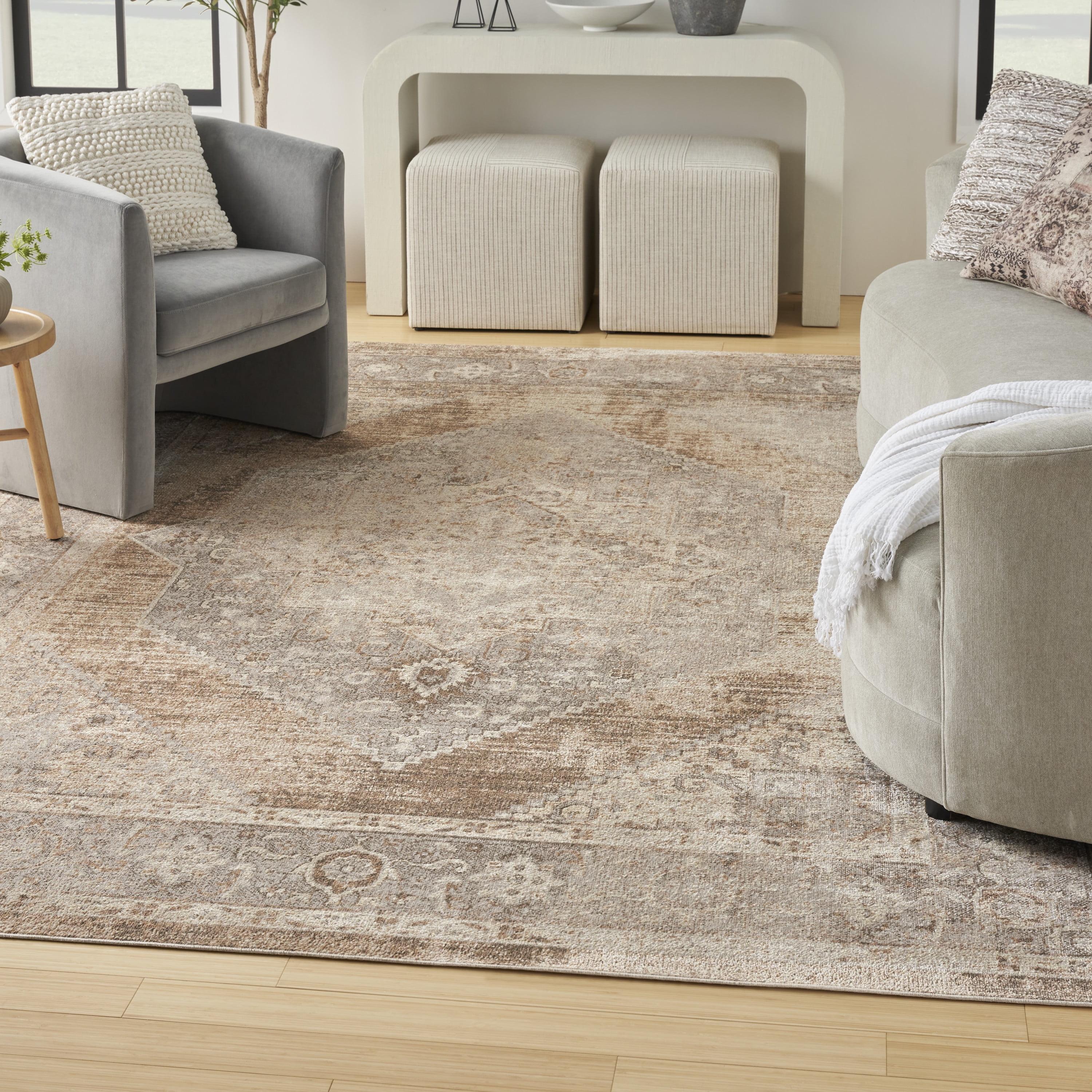 Beige Medallion Washable Synthetic Rectangular Area Rug 6'7" x 9'