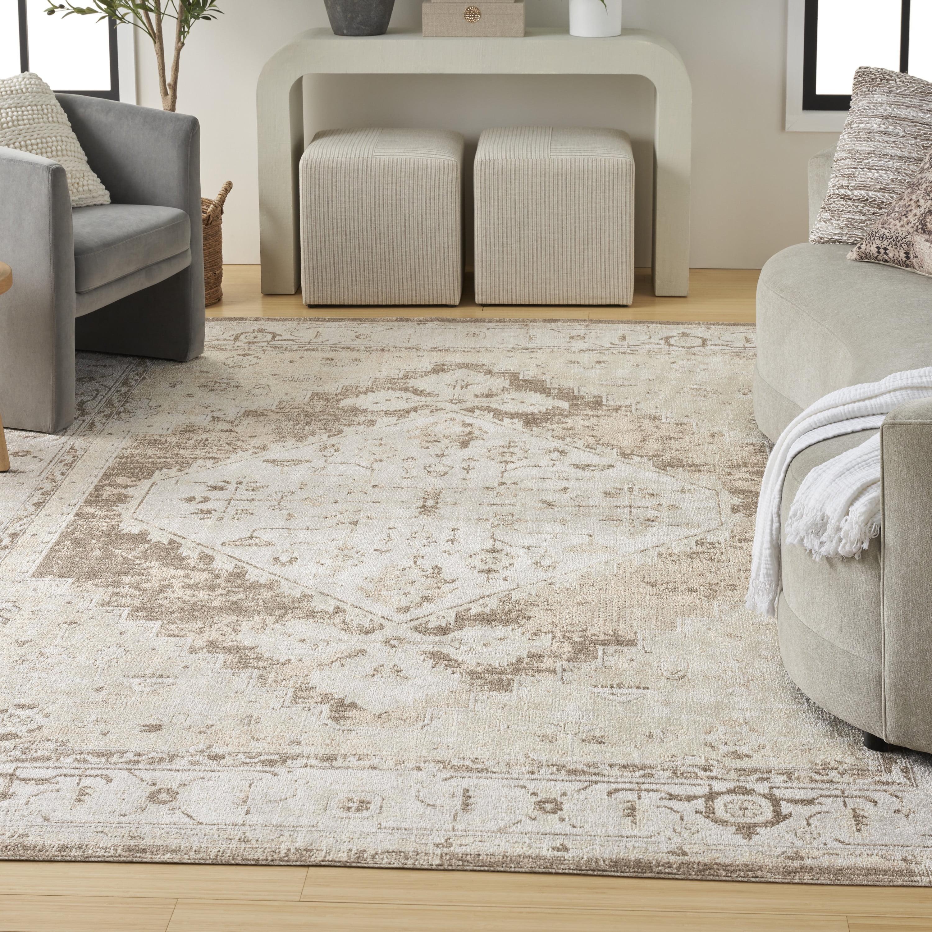 Astra Oriental Machine Washable Power Loom Polyester Area Rug in Beige