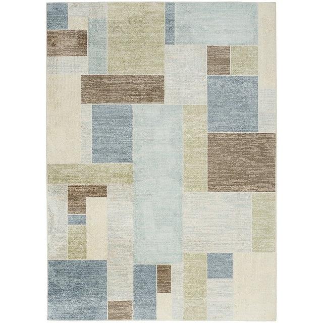 Nourison Astra Machine Washable Contemporary Color Block Indoor Rug Blue Green Multi 5'3" x 7'
