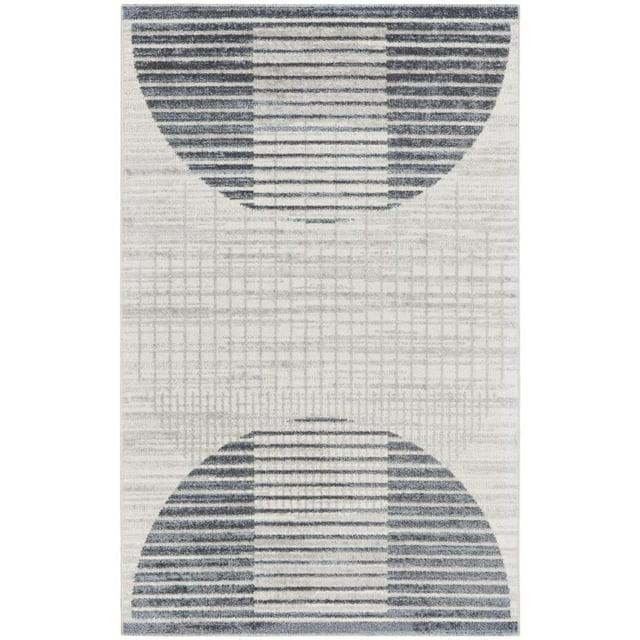 Nourison Astra Machine Washable Semi Circles Mid-Century Modern Indoor Rug Ivory Blue 2'2" x 4'