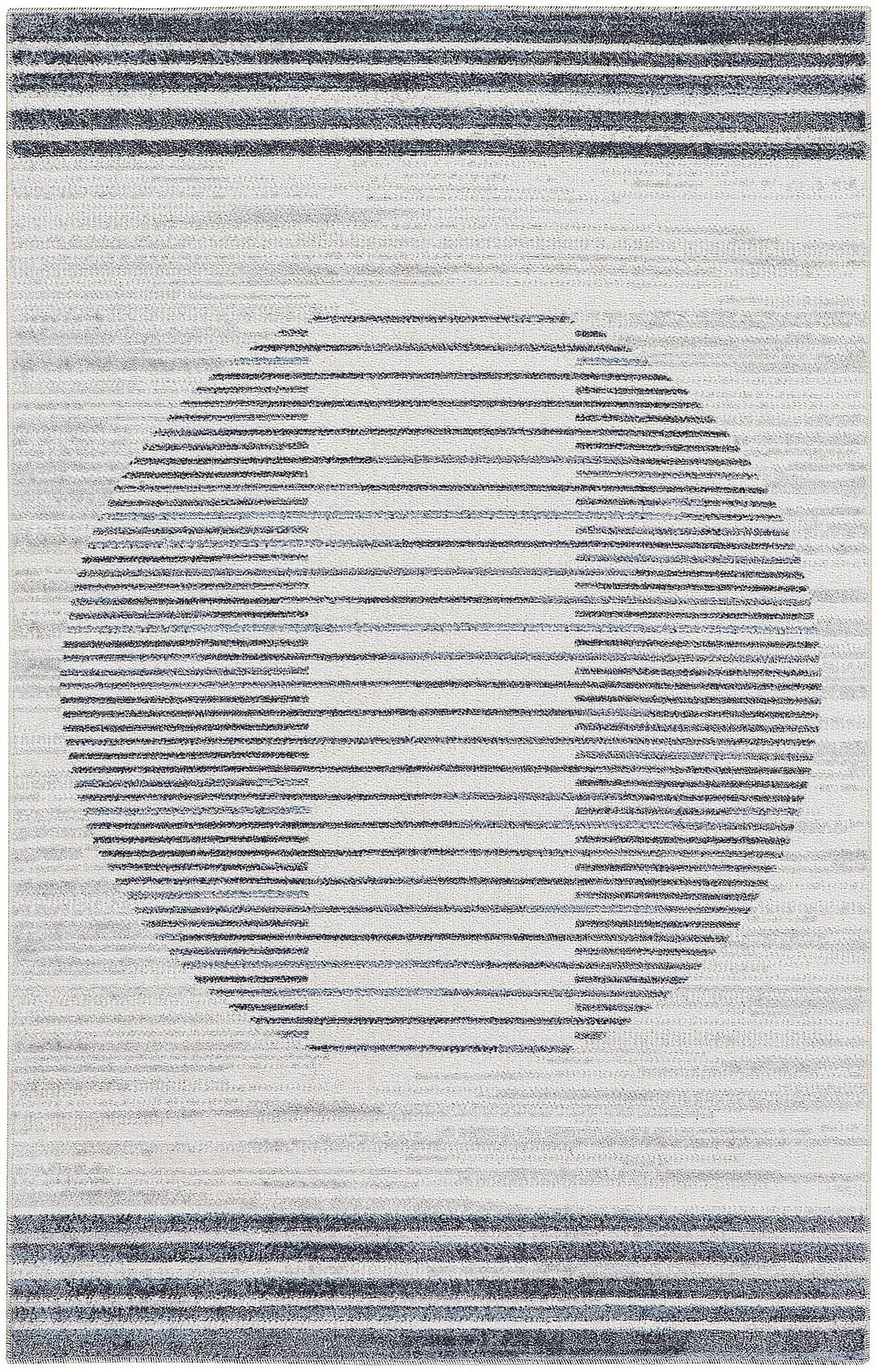 Nourison Astra Machine Washable Stripe Circle Mid-Century Modern Indoor Rug