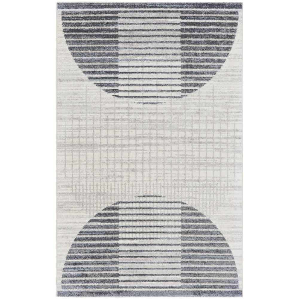 Nourison Astra Machine Washable Semi Circles Mid-Century Modern Indoor Bathroom, Kitchen Area Rug Ivory Blue 3'3" x 5'