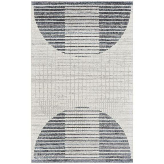 Nourison Astra Machine Washable Semi Circles Mid-Century Modern Indoor Bathroom, Kitchen Area Rug Ivory Blue 3'3" x 5'