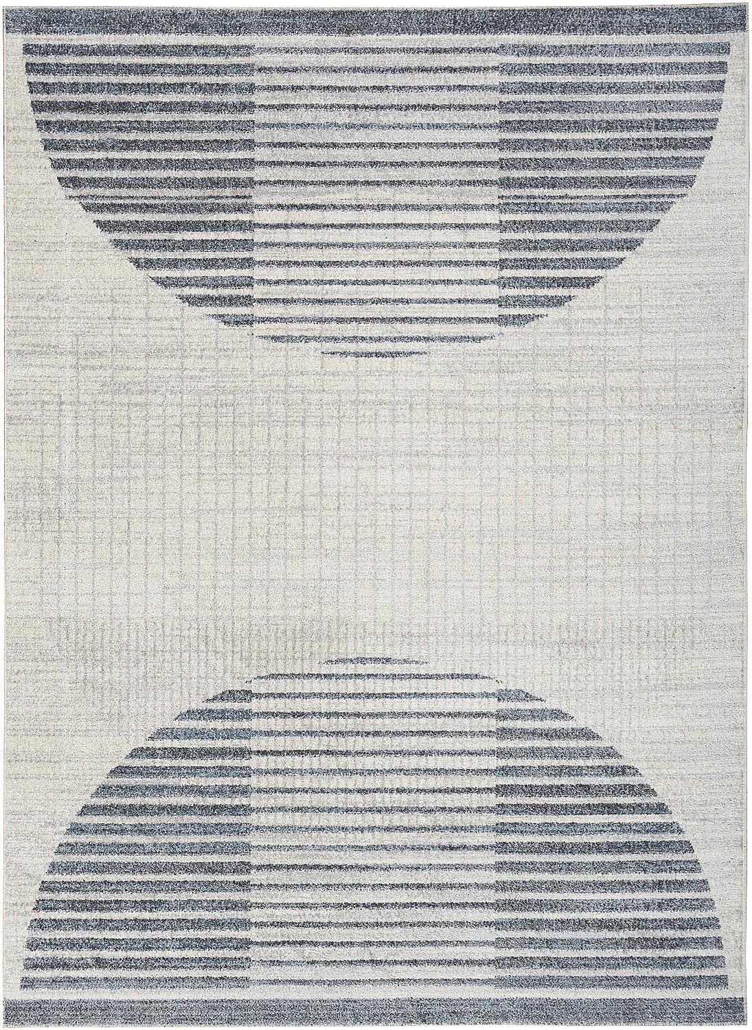 Astra Ivory Blue Machine Washable Geometric 4' x 6' Area Rug