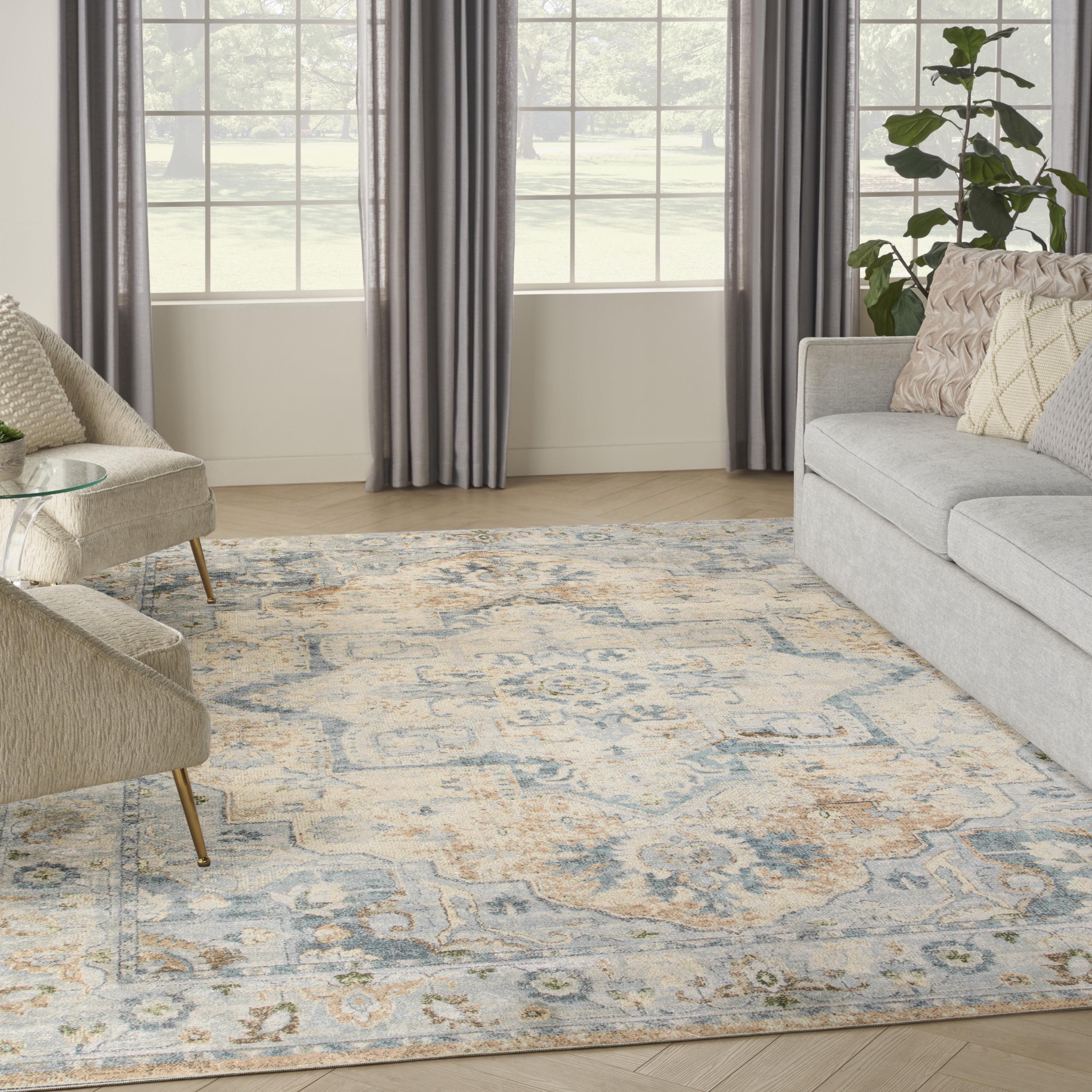 Nourison Astra Machine Washable Vintage Medallion Indoor Rug Beige Blue 9' x 12'