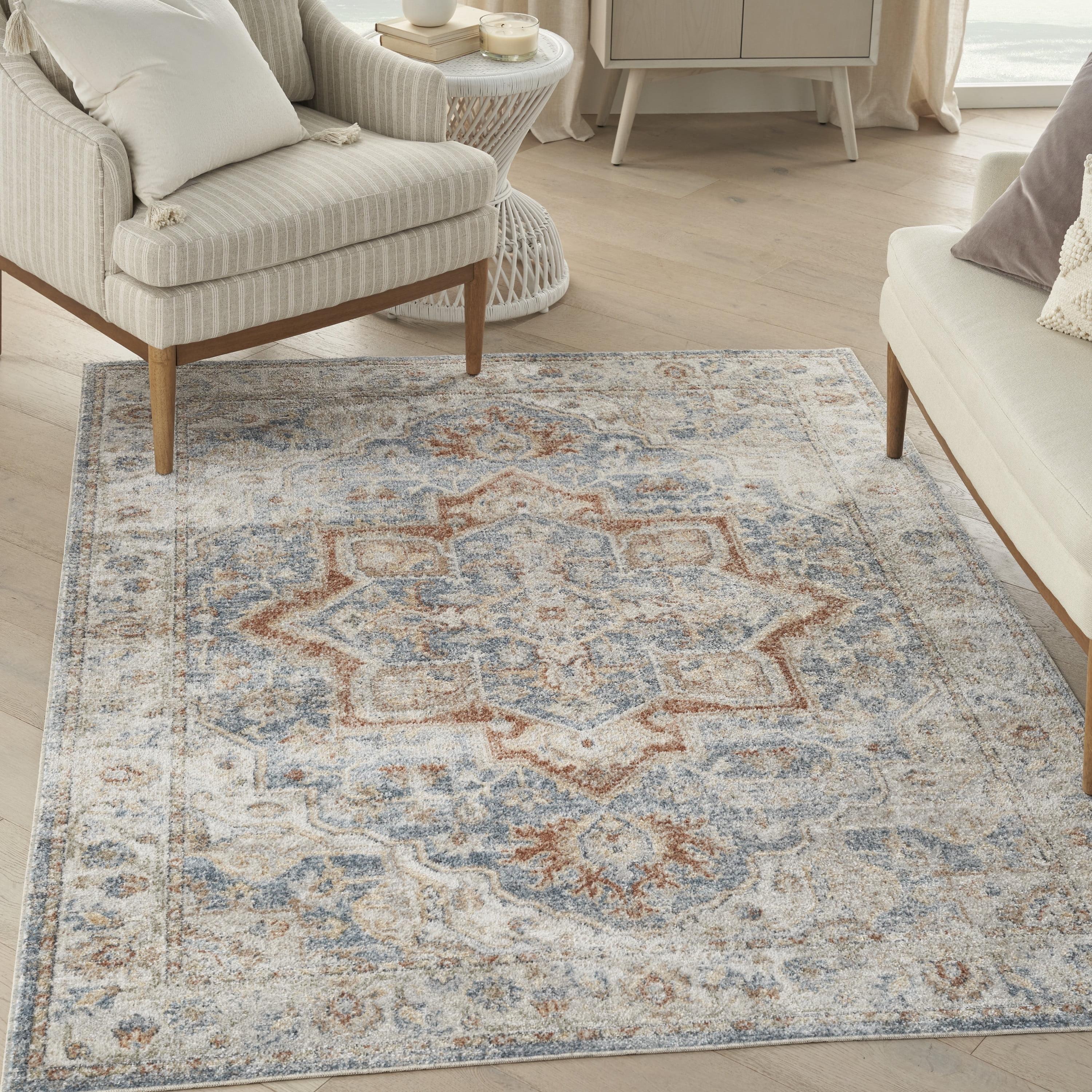 Nourison Astra Machine Washable Vintage Medallion Indoor Rug Denim Multi 6'7" x 9'