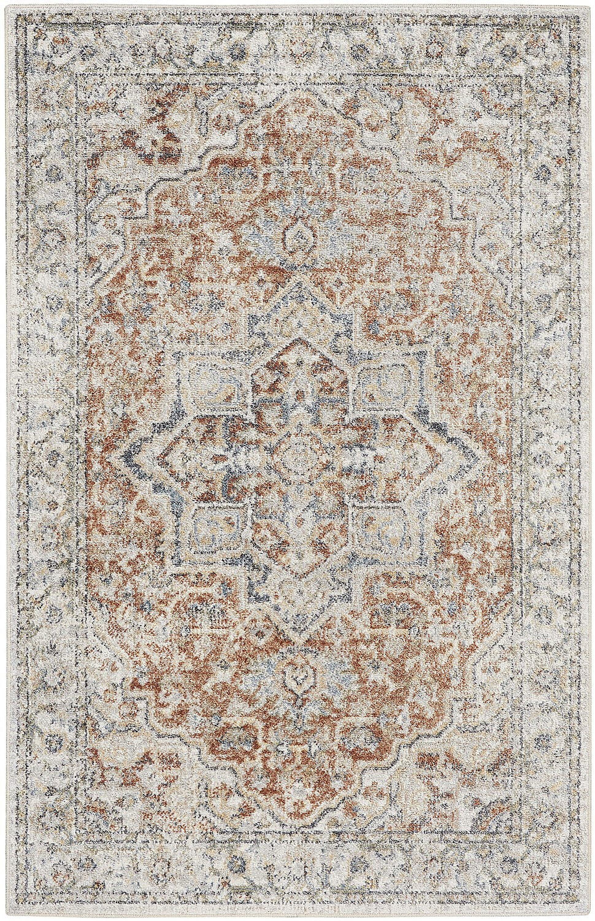 Nourison Astra Machine Washable Vintage Medallion Indoor Bathroom, Kitchen Area Rug Gold/Multicolor 3'3" x 5'