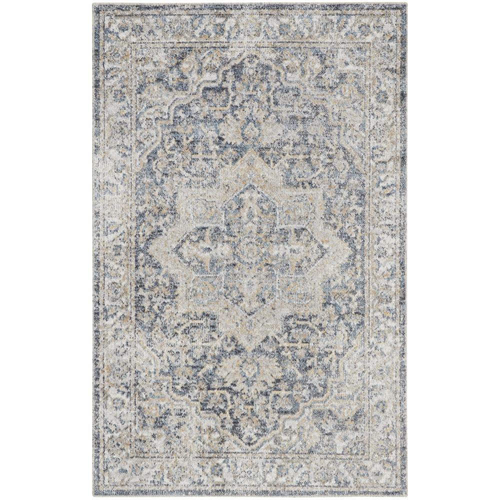 Nourison Astra Machine Washable Vintage Medallion Indoor Rug Grey/Blue 4' x 6'