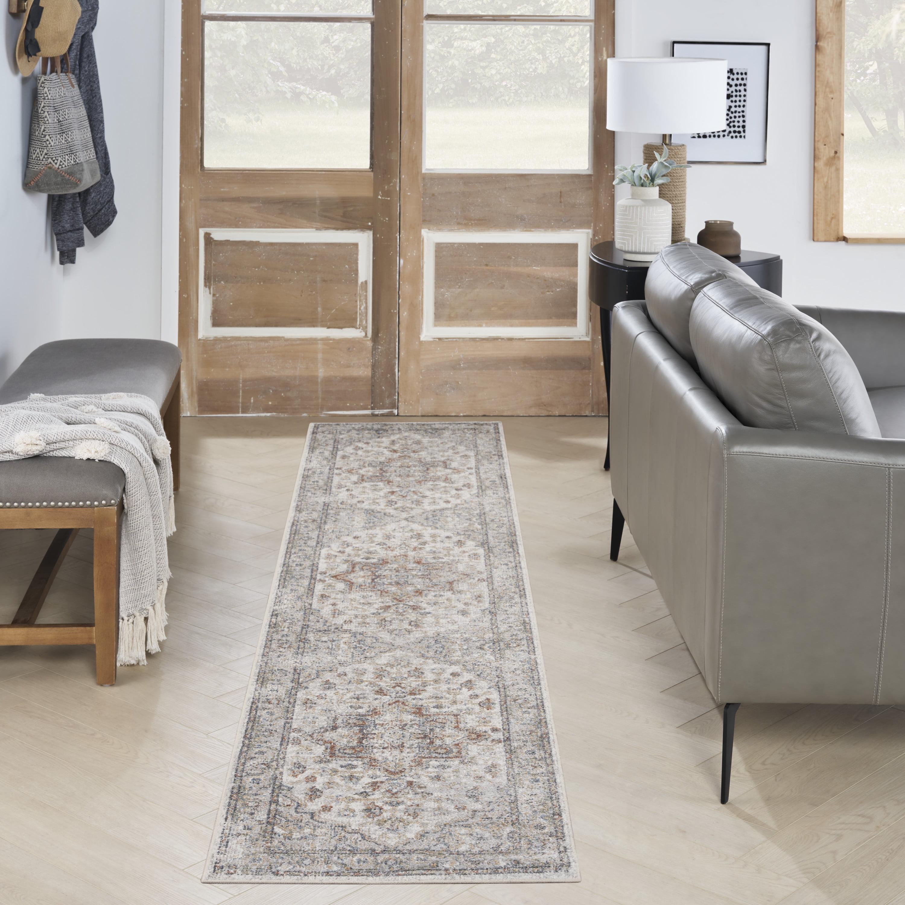 Nourison Astra Machine Washable Vintage Medallion Indoor Bathroom, Kitchen Runner Rug Grey/Multi 2'2" x 12'