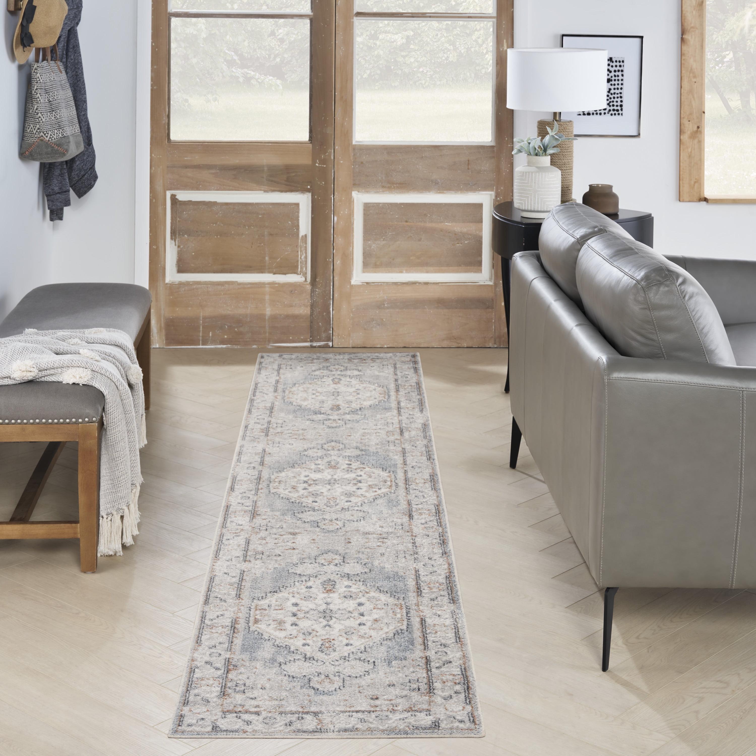 Nourison Astra Machine Washable Vintage Persian Indoor Bathroom, Kitchen Runner Rug Light Blue 2'2" x 10'