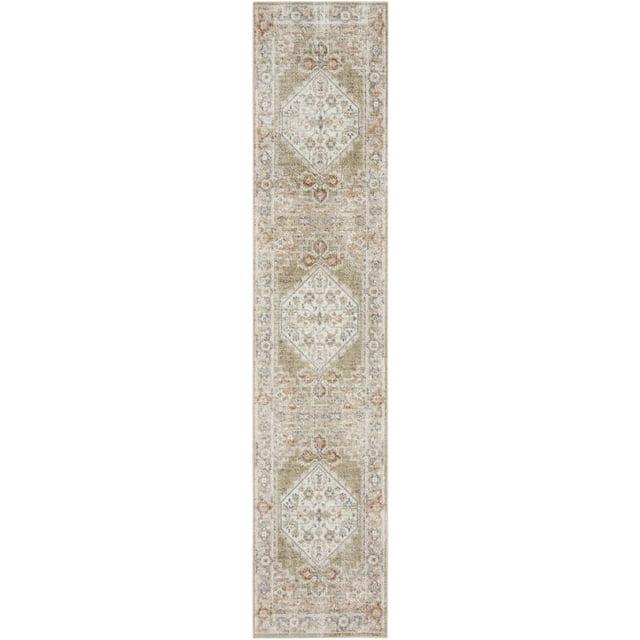Nourison Astra Machine Washable Vintage Persian Indoor Bathroom, Kitchen Runner Rug Sage Multi 2'2" x 8'