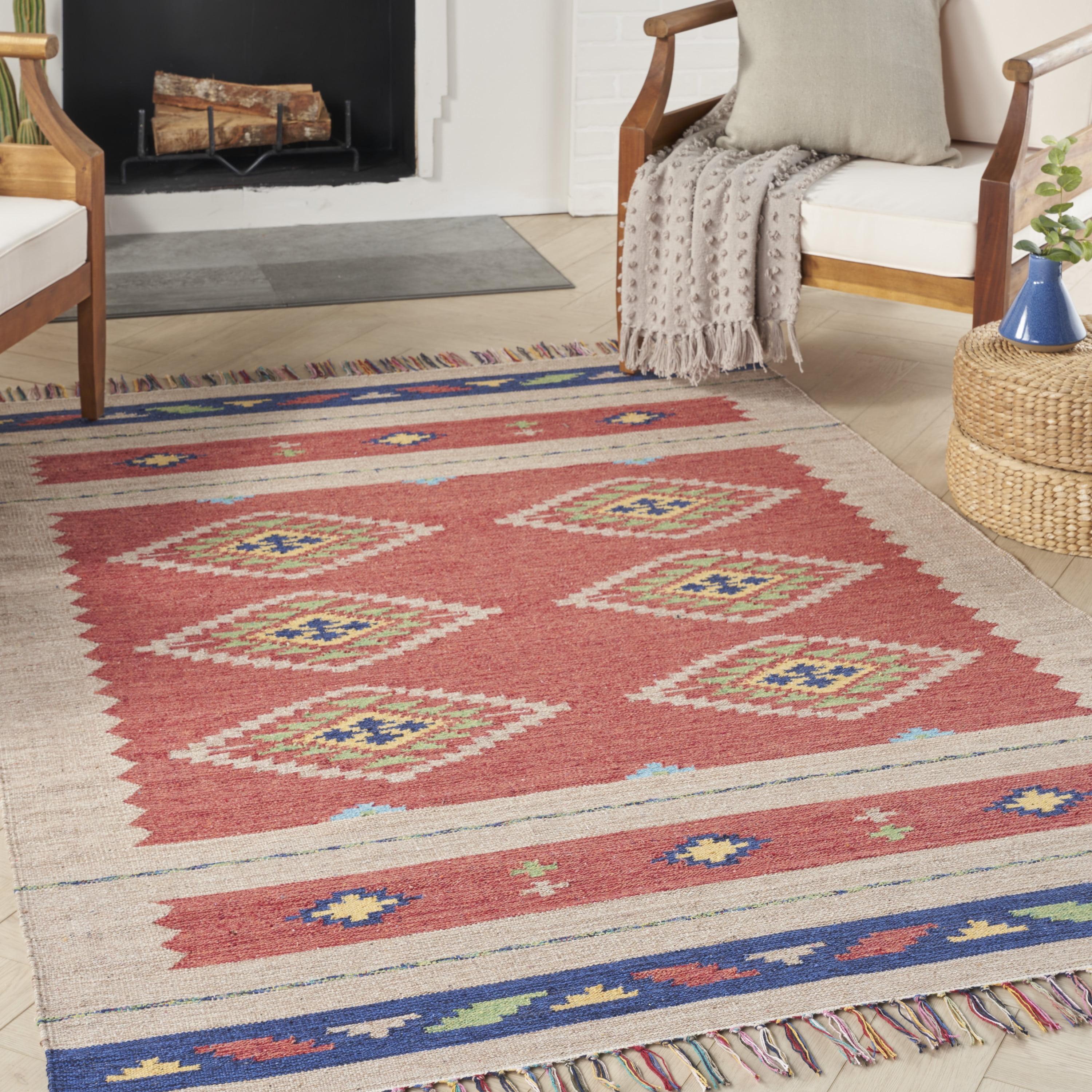 Reversible Tribal Red/Beige Cotton Blend 4' x 6' Area Rug