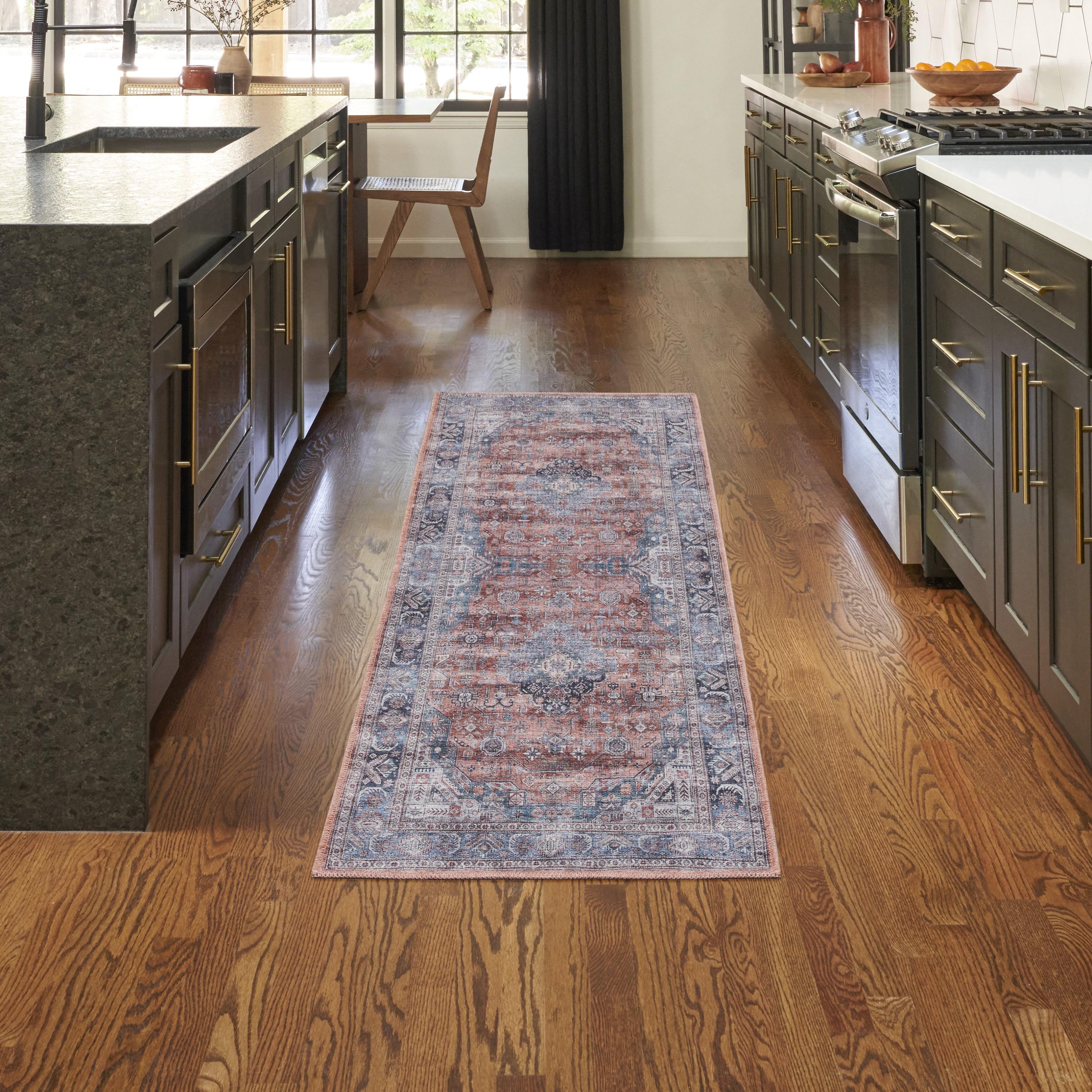Nourison Washable Brilliance 2' x 6' Blue/Multi Vintage Indoor Bathroom, Kitchen Runner Rug