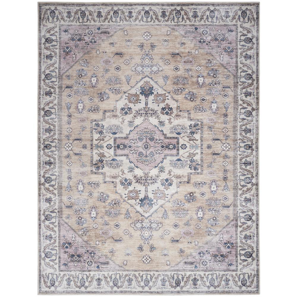 Nourison Washable Brilliance Medallion Indoor Rug Beige Multicolor 7'10" x 9'10"