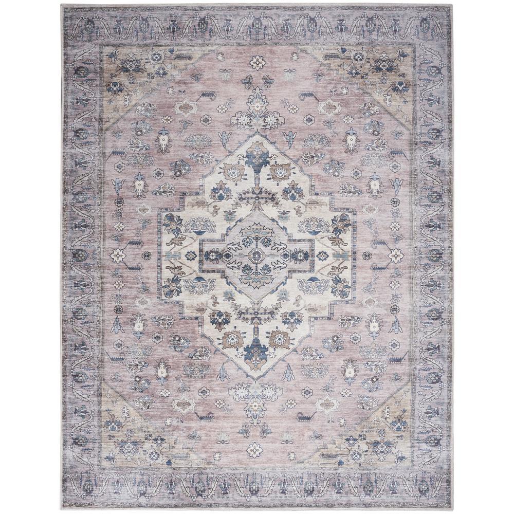 Nourison Washable Brilliance Medallion Indoor Rug Blush 5'3" x 7'3"