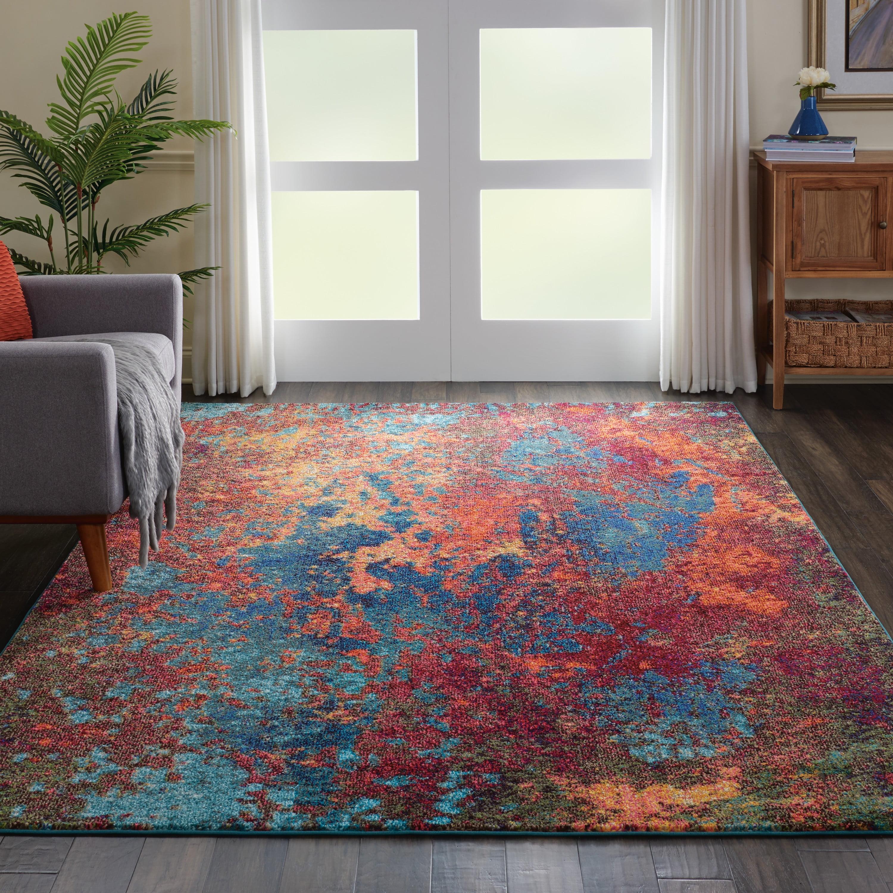 Atlantic Abstract Blue and Orange Synthetic Rug 7'10" x 10'6"