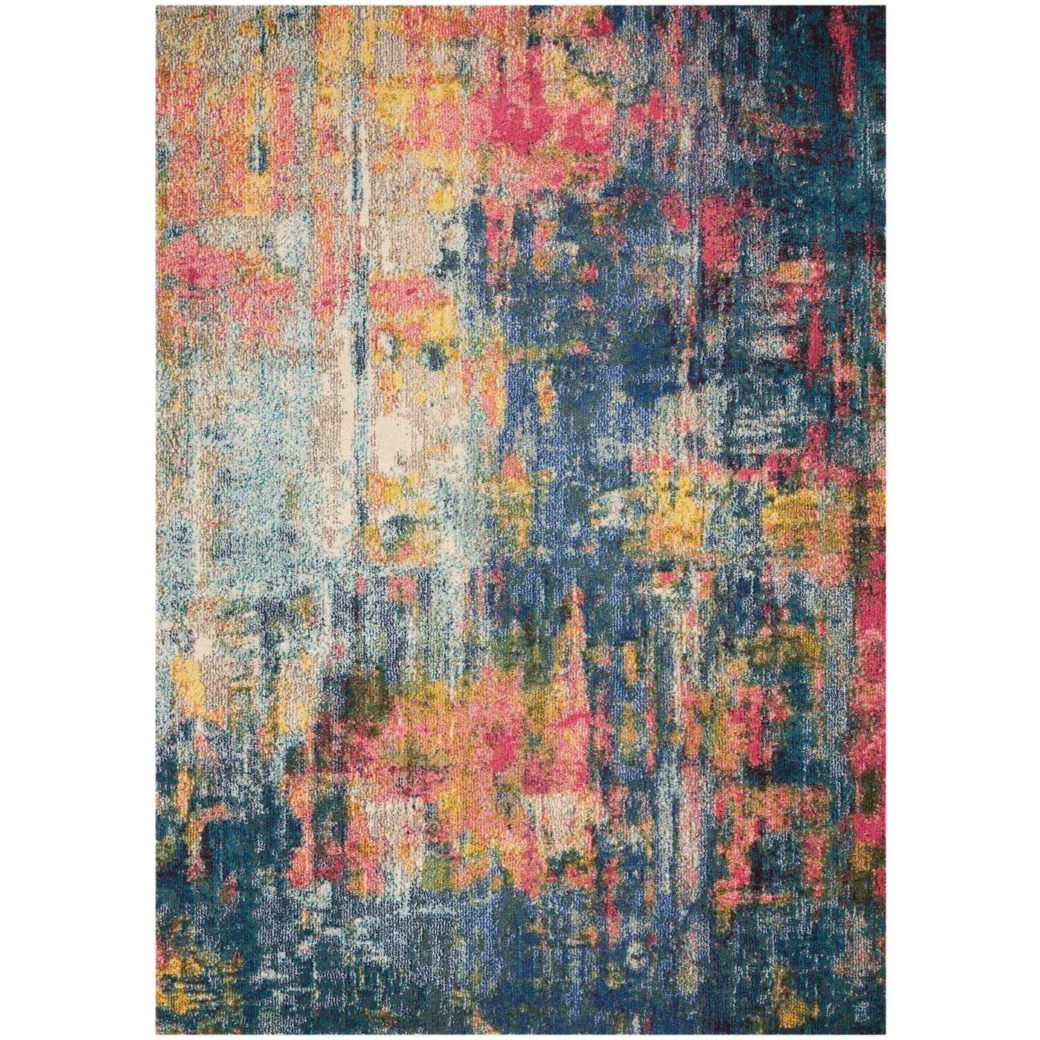 Blue Abstract Tufted Synthetic 5' x 7' Area Rug