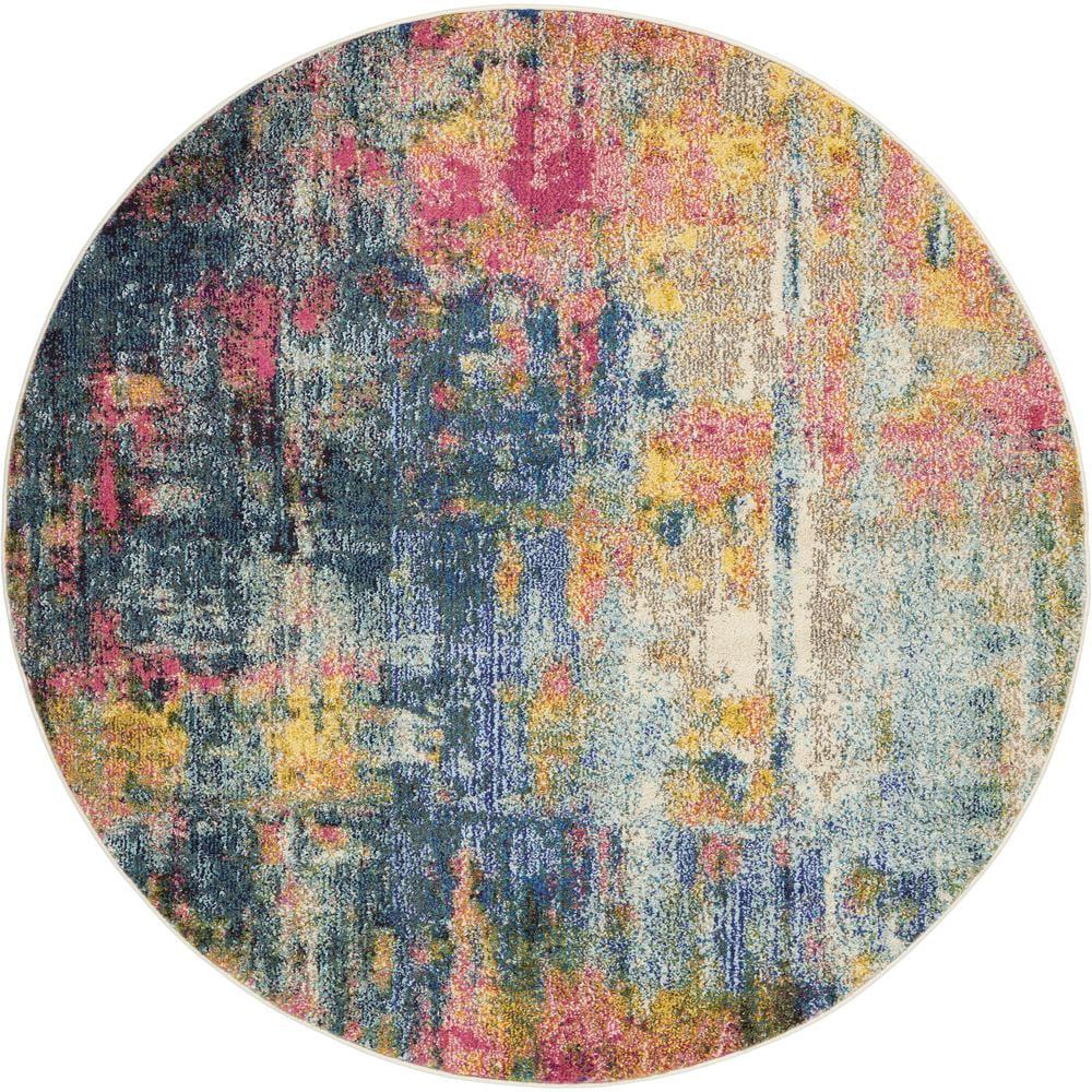 Nourison Celestial Abstract Blue/Yellow 5'3" x round Area Rug, (5 Round)