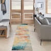 Nourison Celestial Gray and Blue Abstract Runner Rug