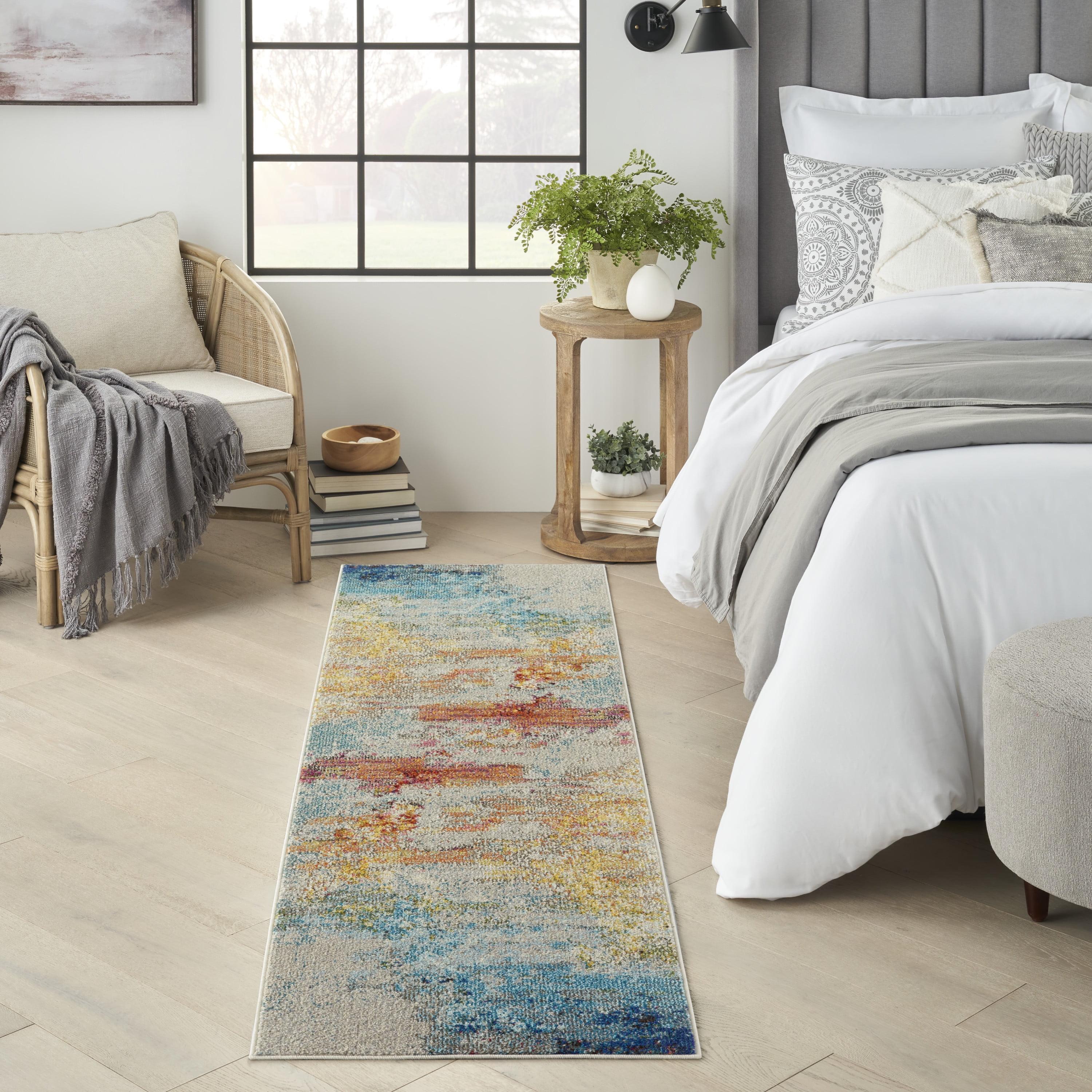 Luminous Abstract Med Grey & Blue Synthetic Medium Rug