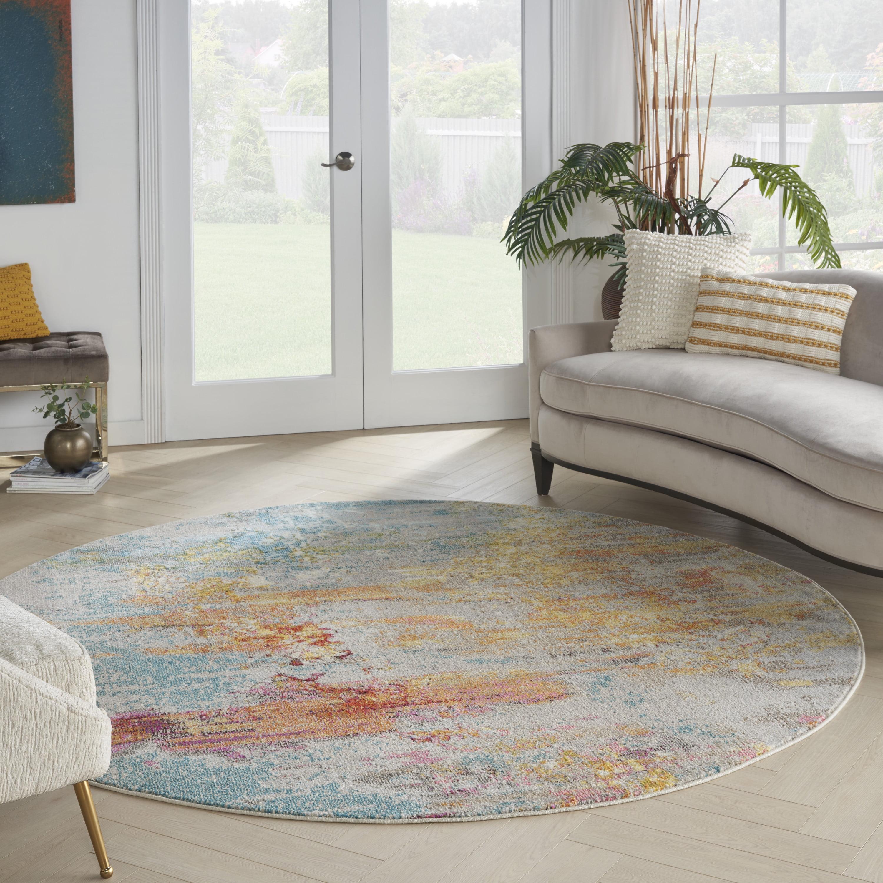 Med Grey Celestial Sealife 94" Synthetic Round Rug