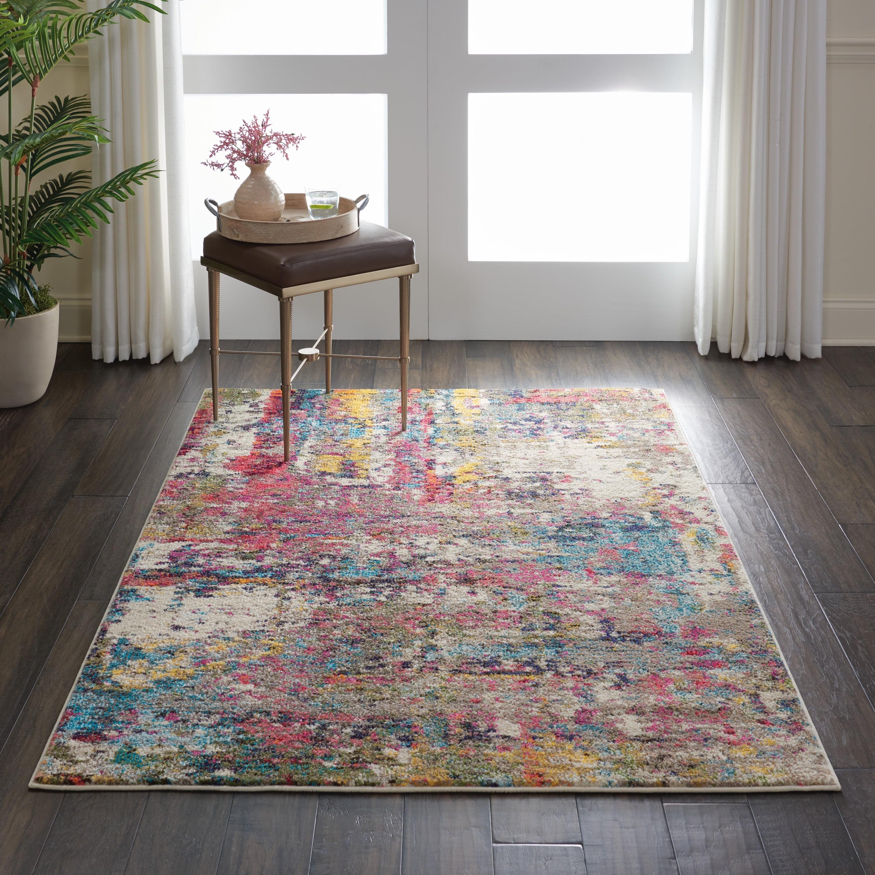 Ivory Abstract Synthetic 4'x6' Stain-Resistant Area Rug