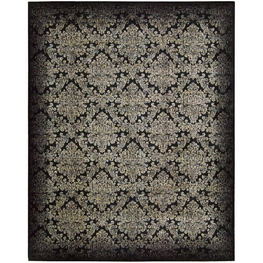 Elegant Damask Black Floral Rectangular Rug in Luxcelle