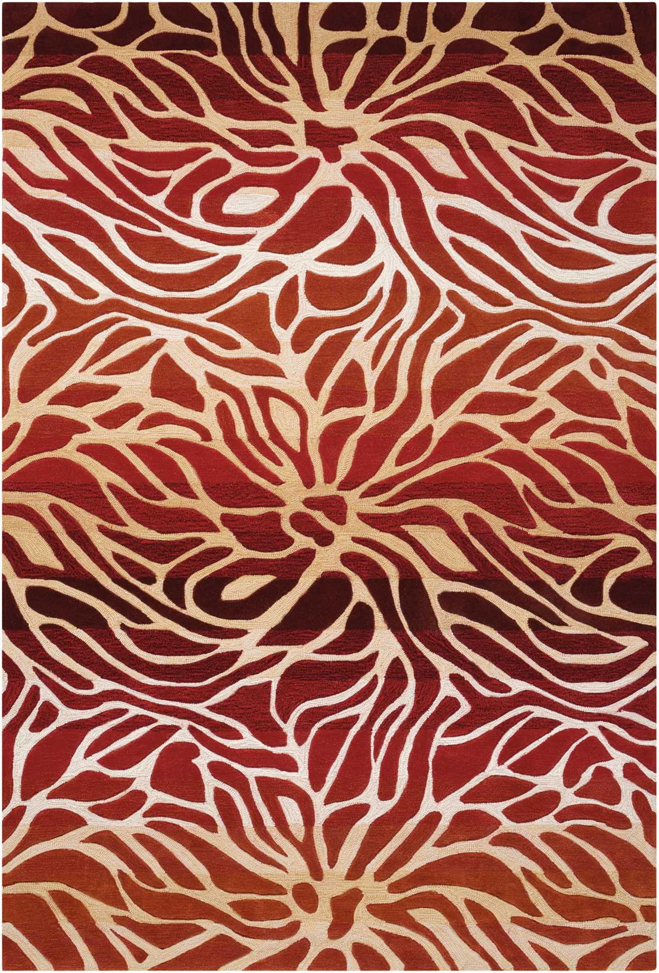 Flame Red and Beige Hand-Tufted Synthetic 8' x 10' Area Rug