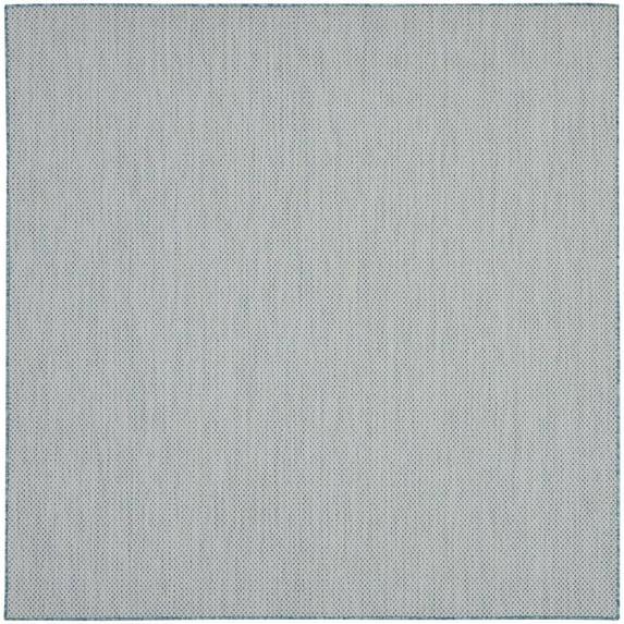 Nourison 6' x 6' Courtyard Modern Easy Care Flatweave Indoor Outdoor Square Rug Ivory/Aqua
