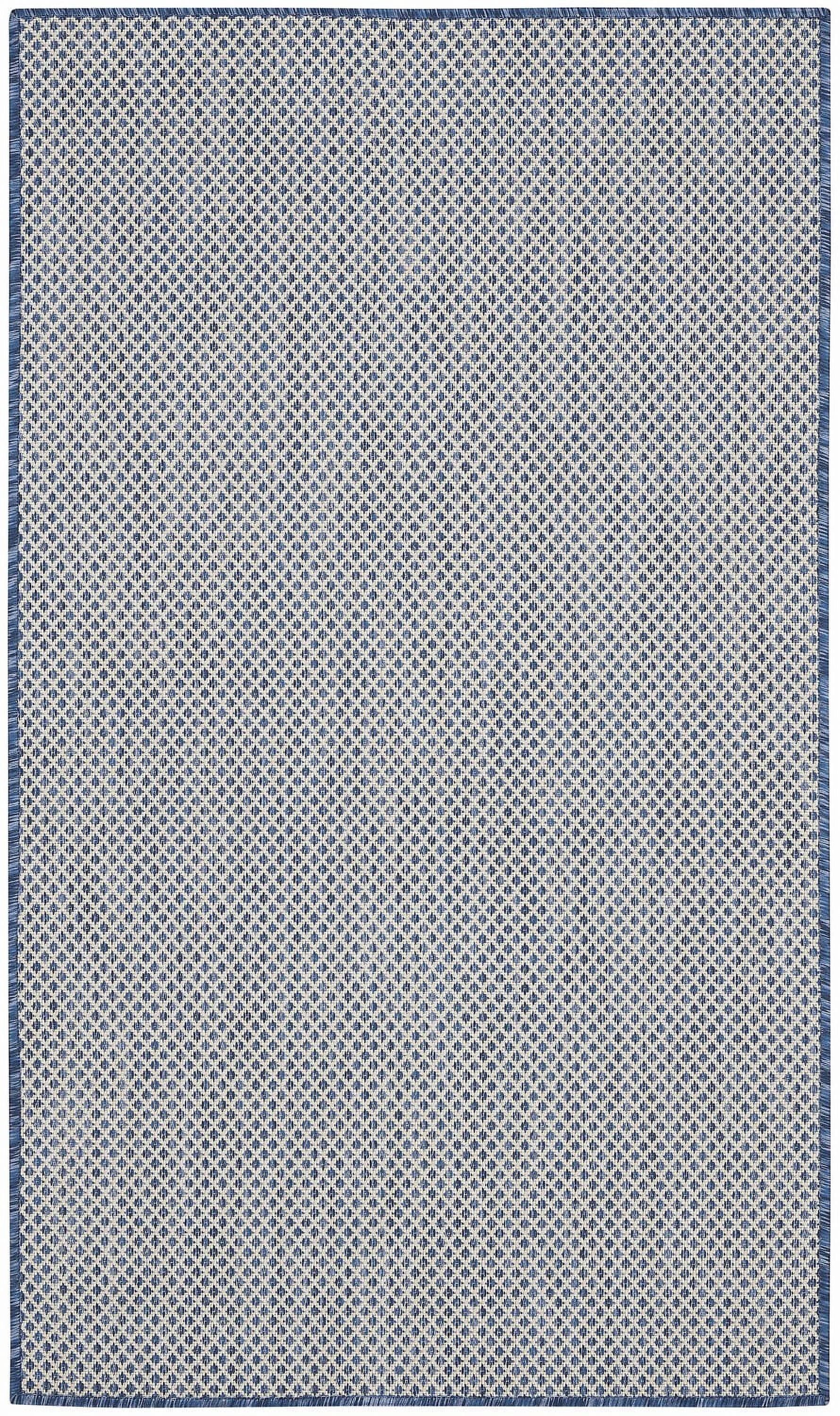 Ivory Blue Geometric Synthetic 3' x 5' Rectangular Rug