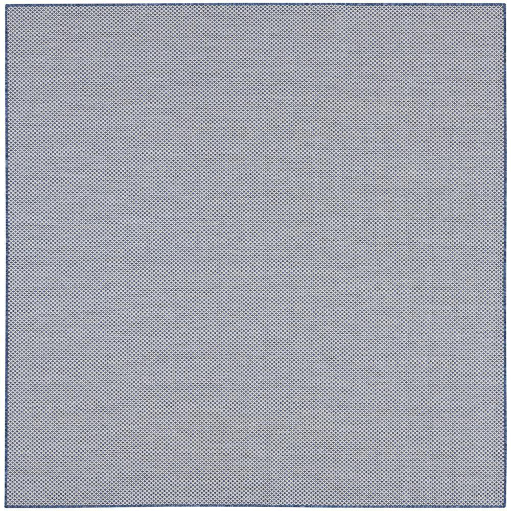 Nourison 6' x 6' Courtyard Modern Easy Care Flatweave Indoor Outdoor Square Rug Ivory Blue