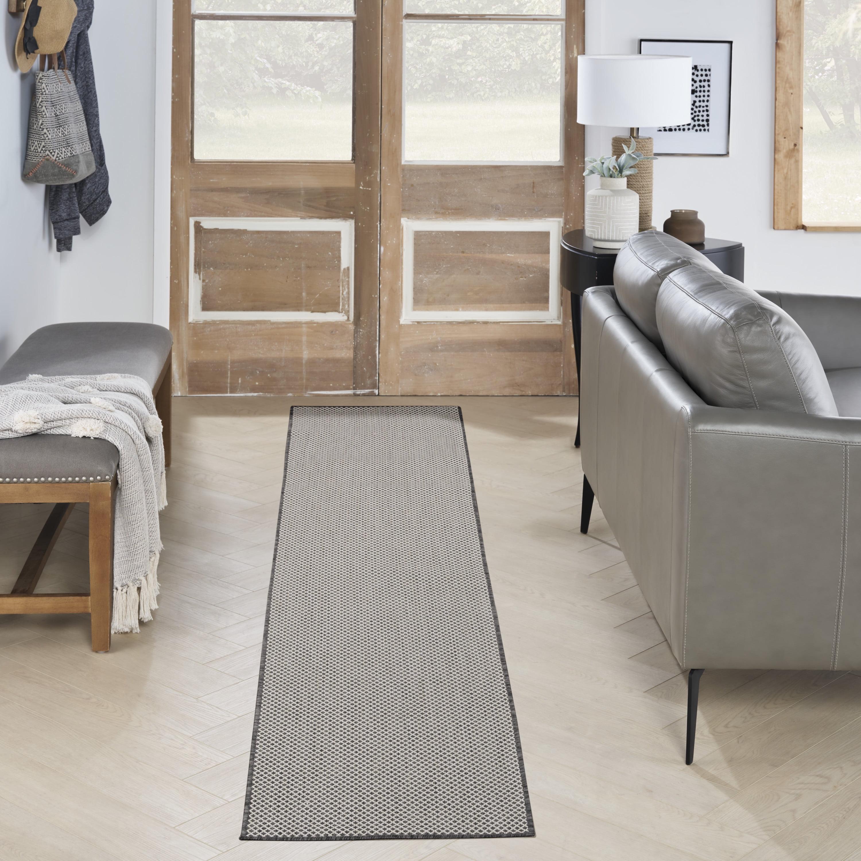 Nourison 2'2" x 10' Courtyard Modern Easy Care Flatweave Indoor Outdoor Runner Rug Ivory/Charcoal