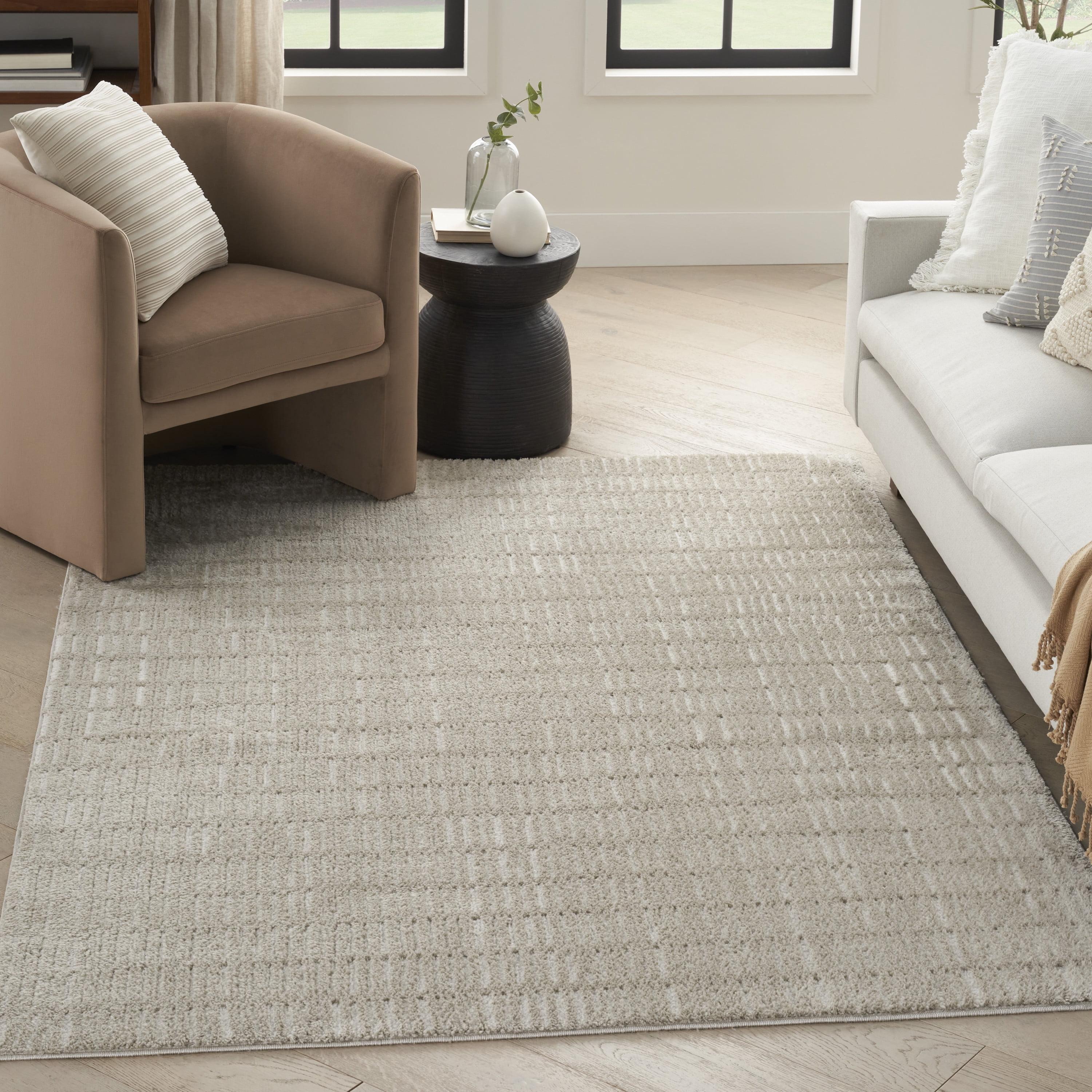 Ivory Grey Geometric Synthetic 8' x 10' Area Rug