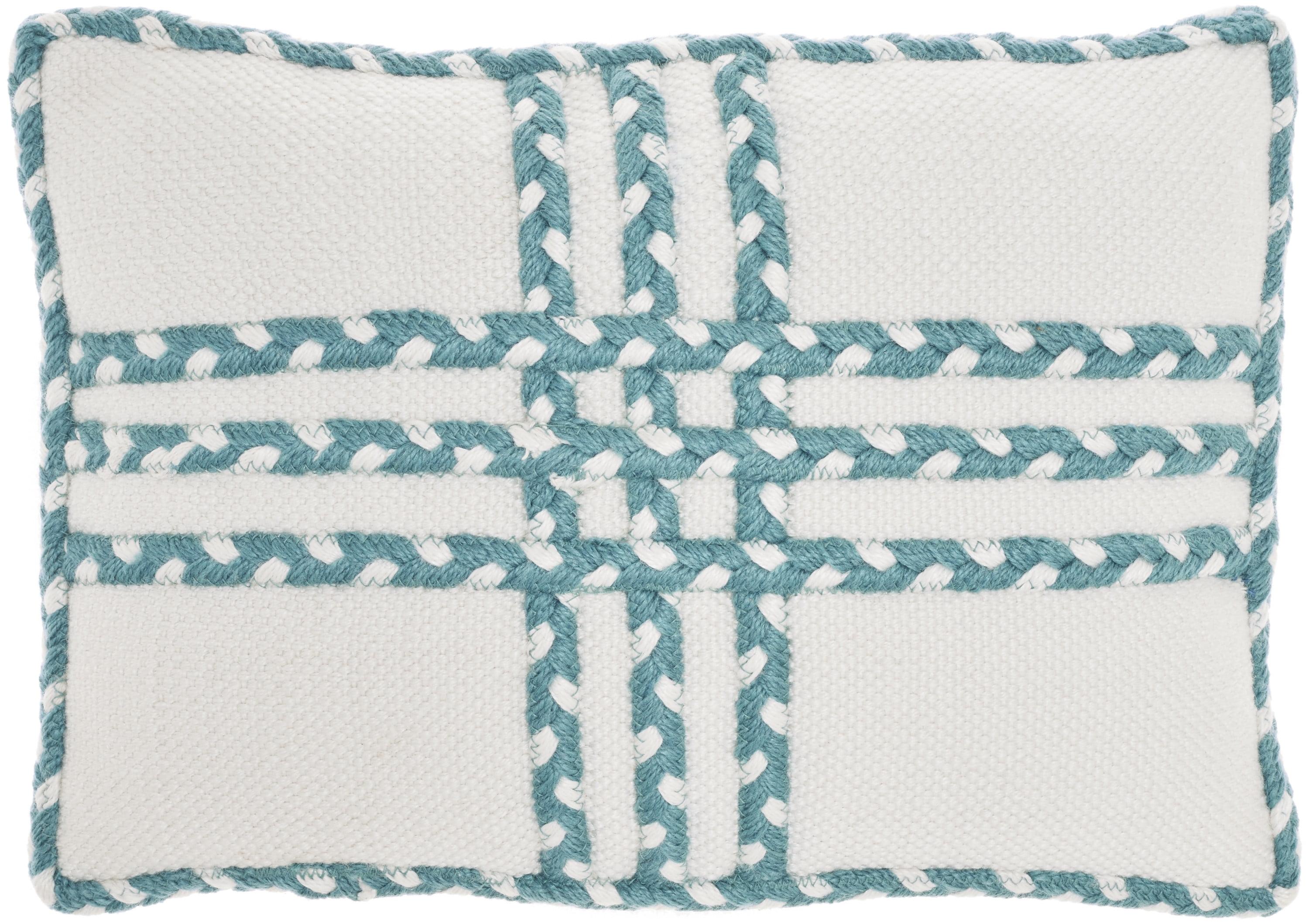 Lively Turquoise & Ivory Cross Braided 14"x20" Outdoor Lumbar Pillow