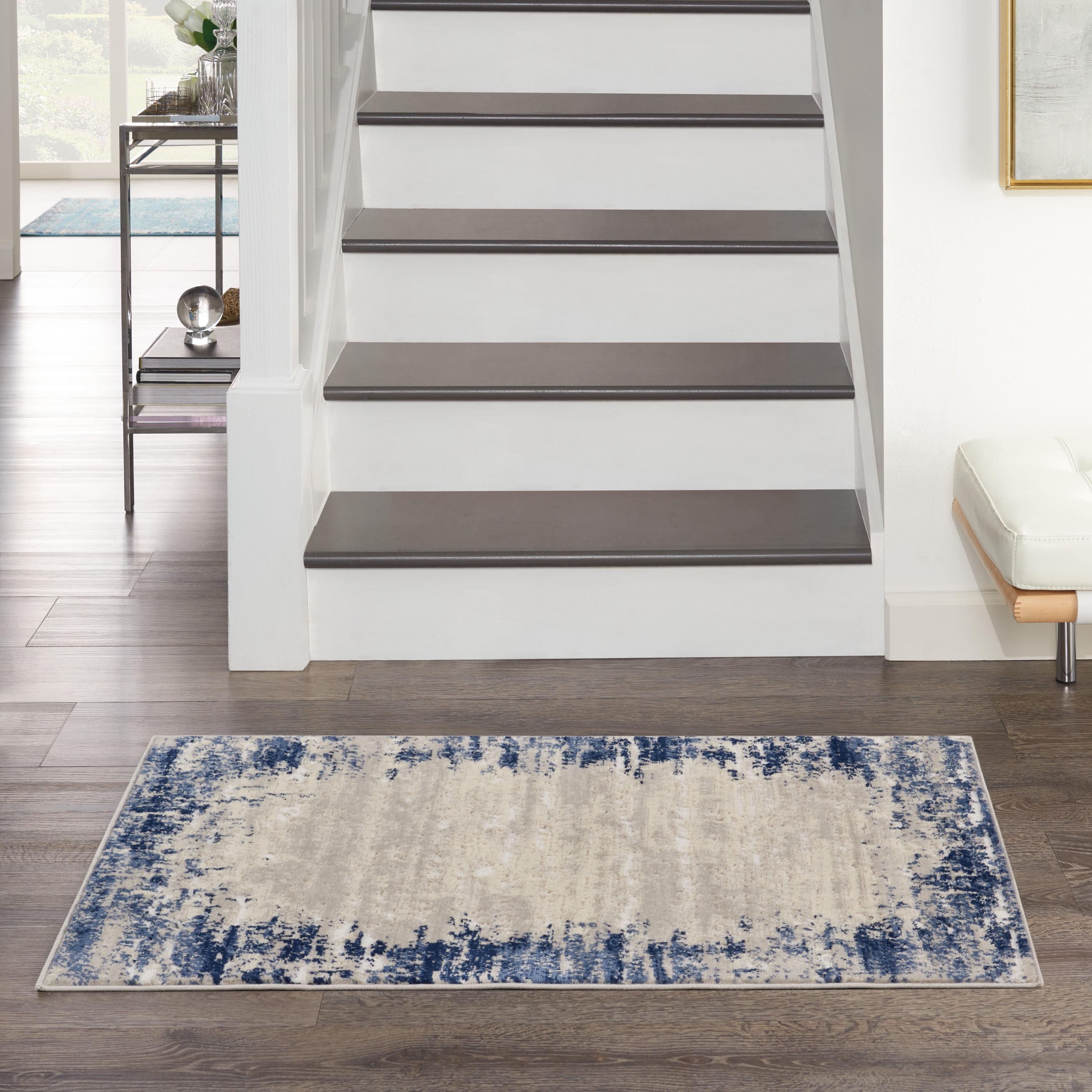 Ivory and Navy Rectangular Synthetic Area Rug 2'6" x 4'