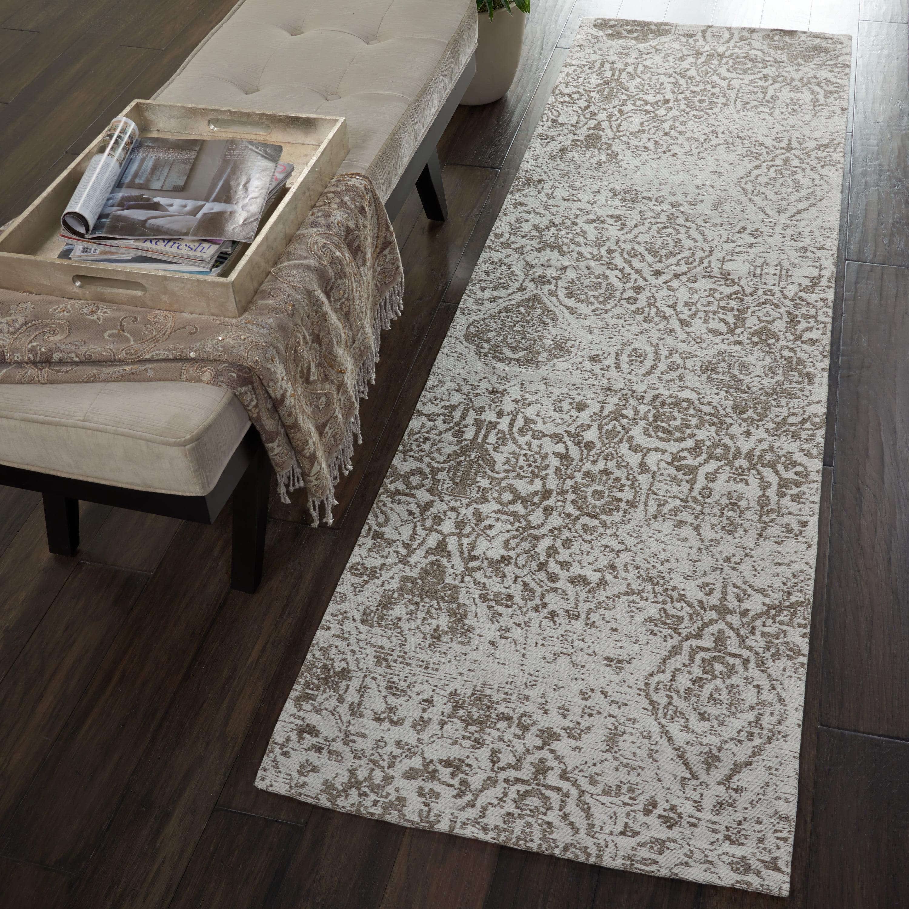 Ivory Medallion Flat Woven Reversible Runner Rug