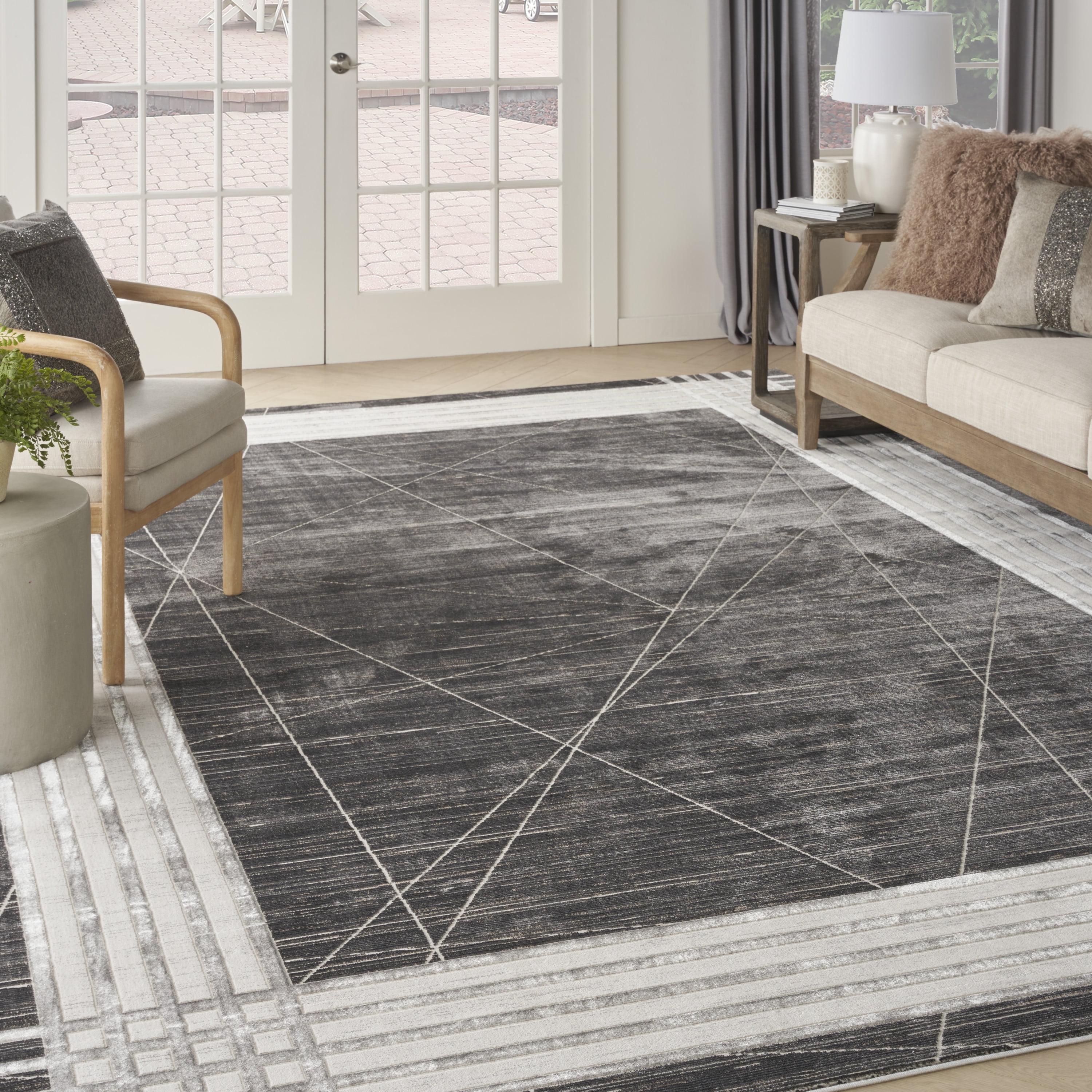 Nourison Desire Modern Art Deco Bordered Indoor Area Rug Charcoal Silver 9' x 12'