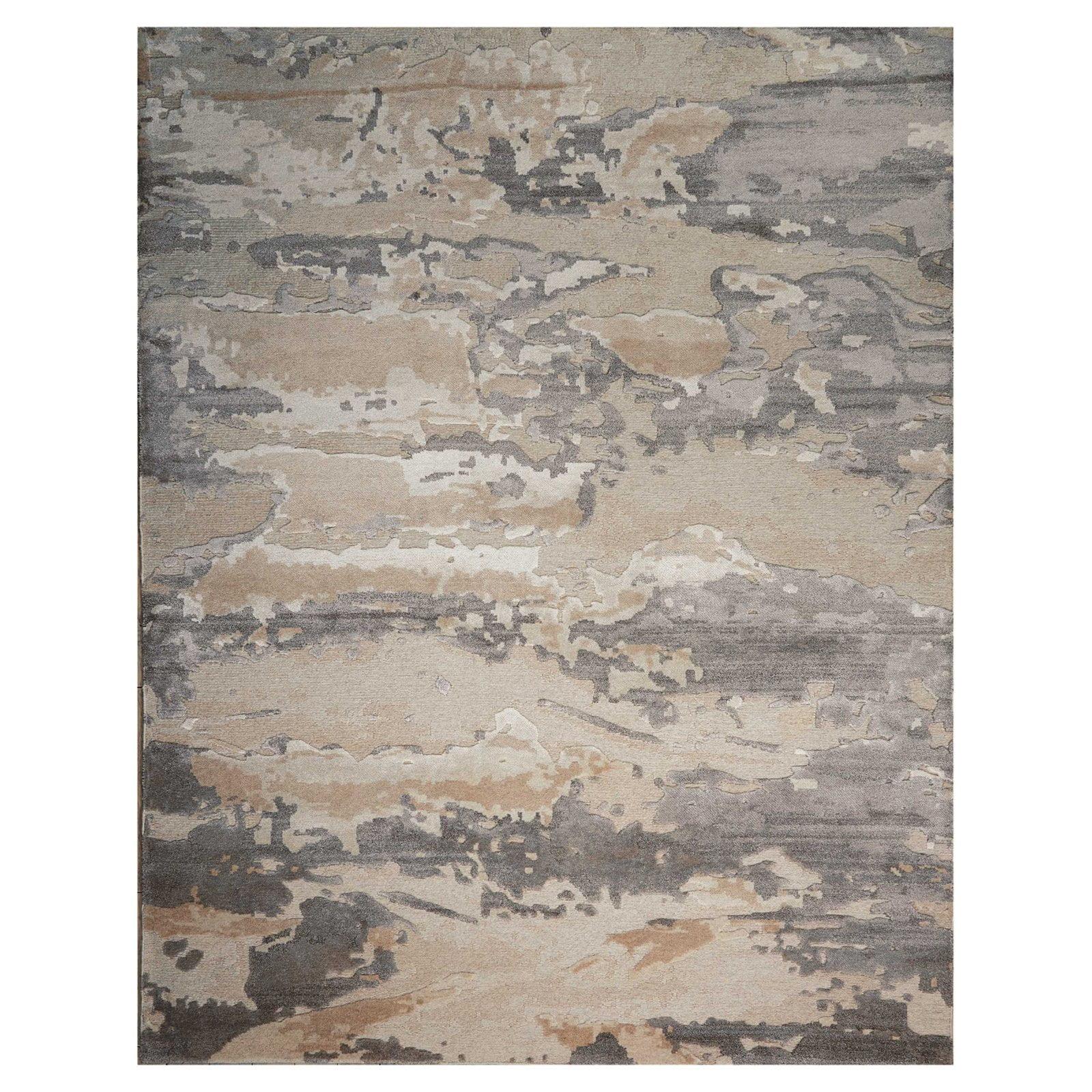 Gray and Beige Hand-Knotted Wool Abstract Area Rug