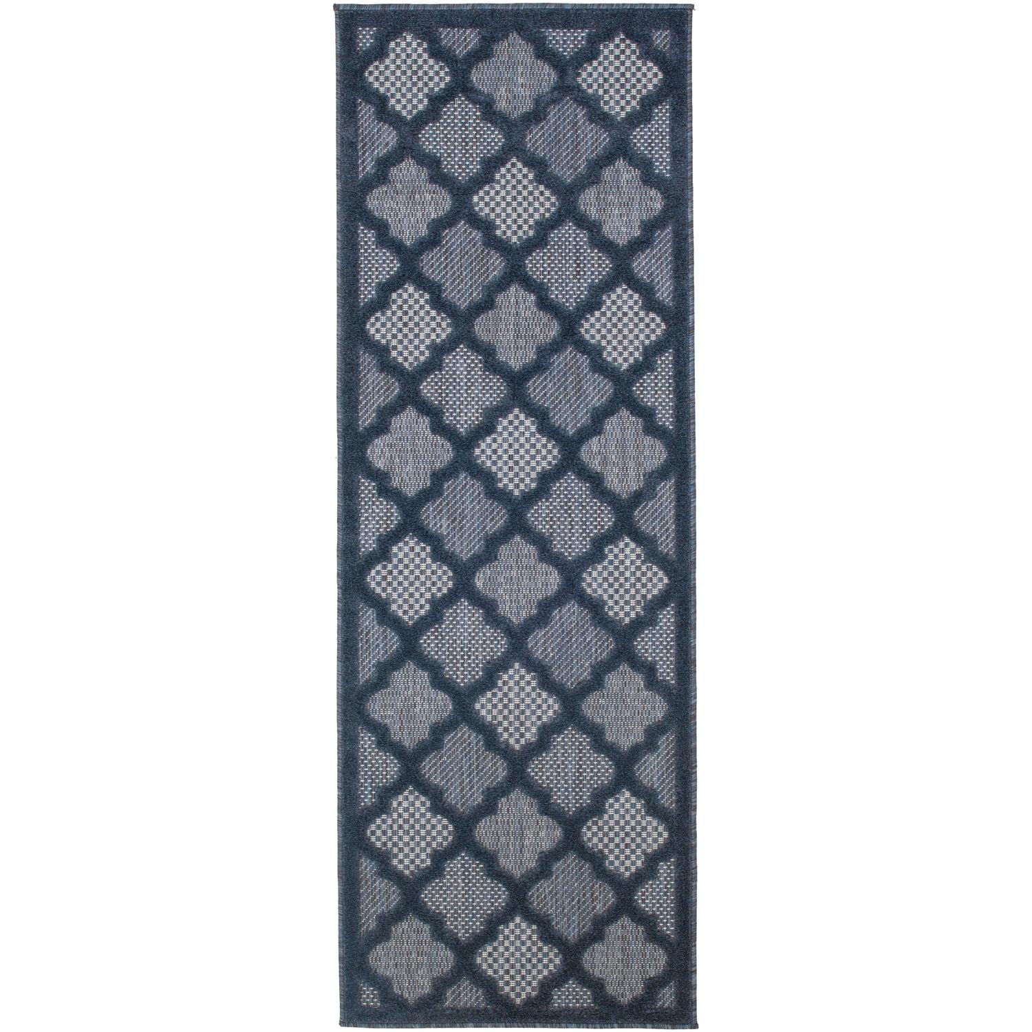 Nourison Trellis Outdoor Runner Rug Navy Blue 2' x 6'